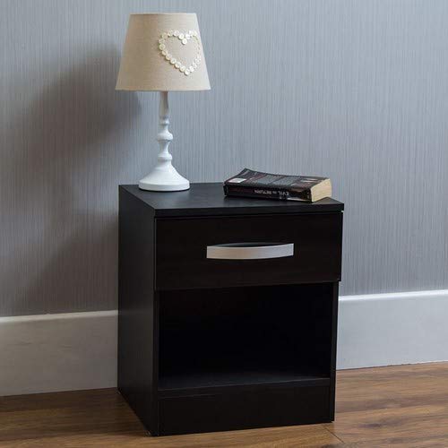 Amazon Brand - Movian High Gloss 1 Drawer Bedside Cabinet, Black, 47 x 40 x 36 cm