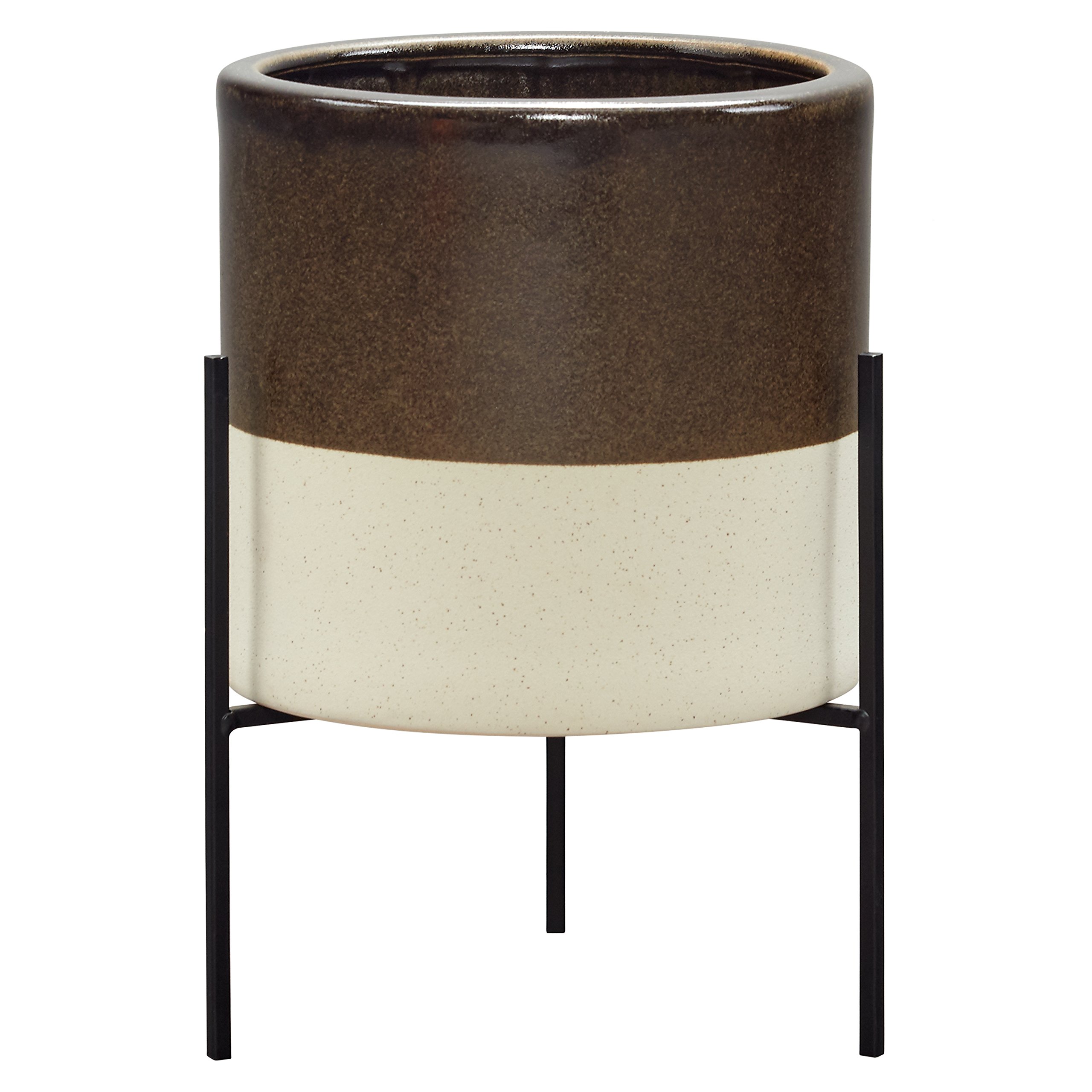 Amazon Brand – Rivet Mid-Century Ceramic Planter with Stand, 14"H, Dark Brown
