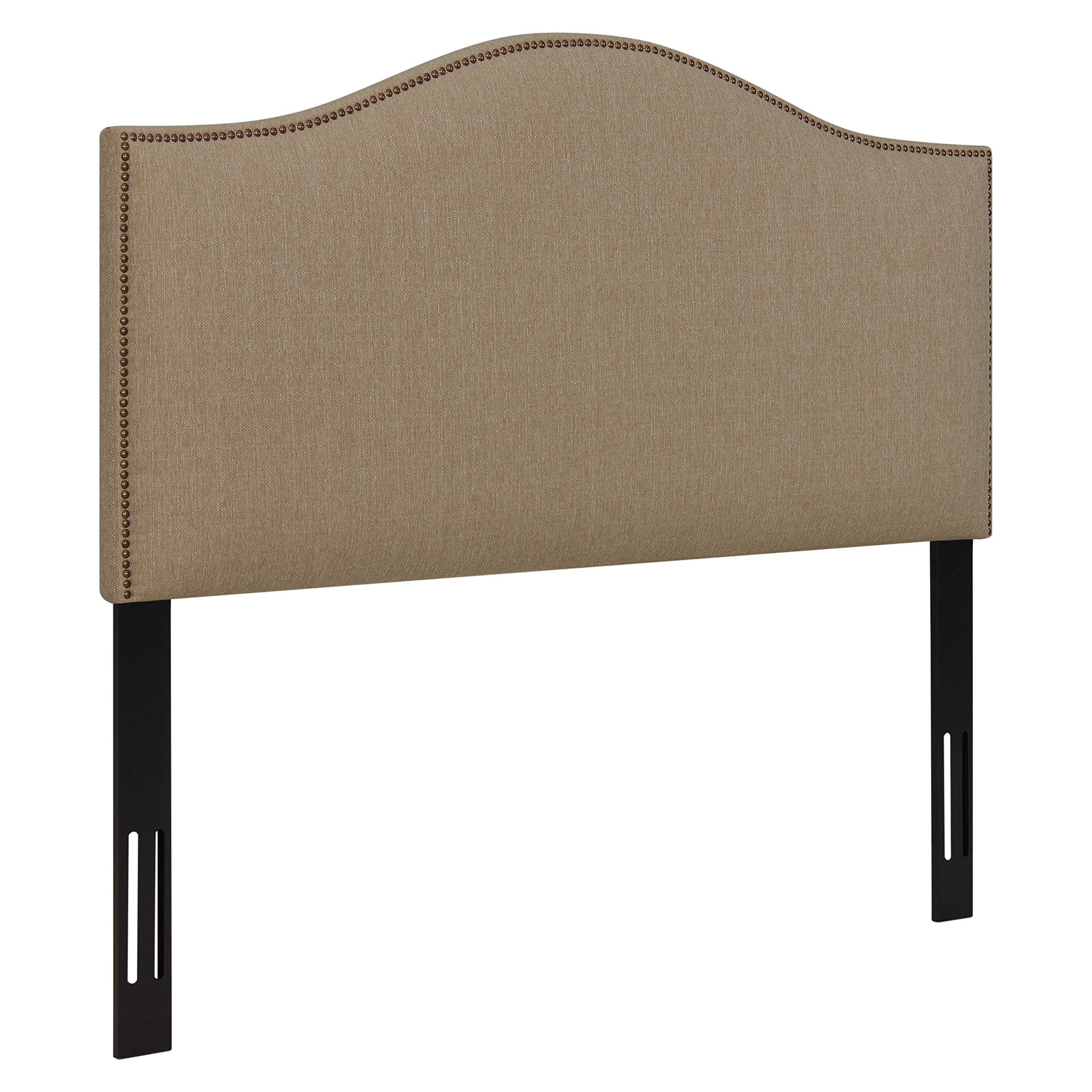Amazon Brand – Ravenna Home Upholstered Headboard with Nailhead Trim, Queen, 61.8"W, Flax Tan