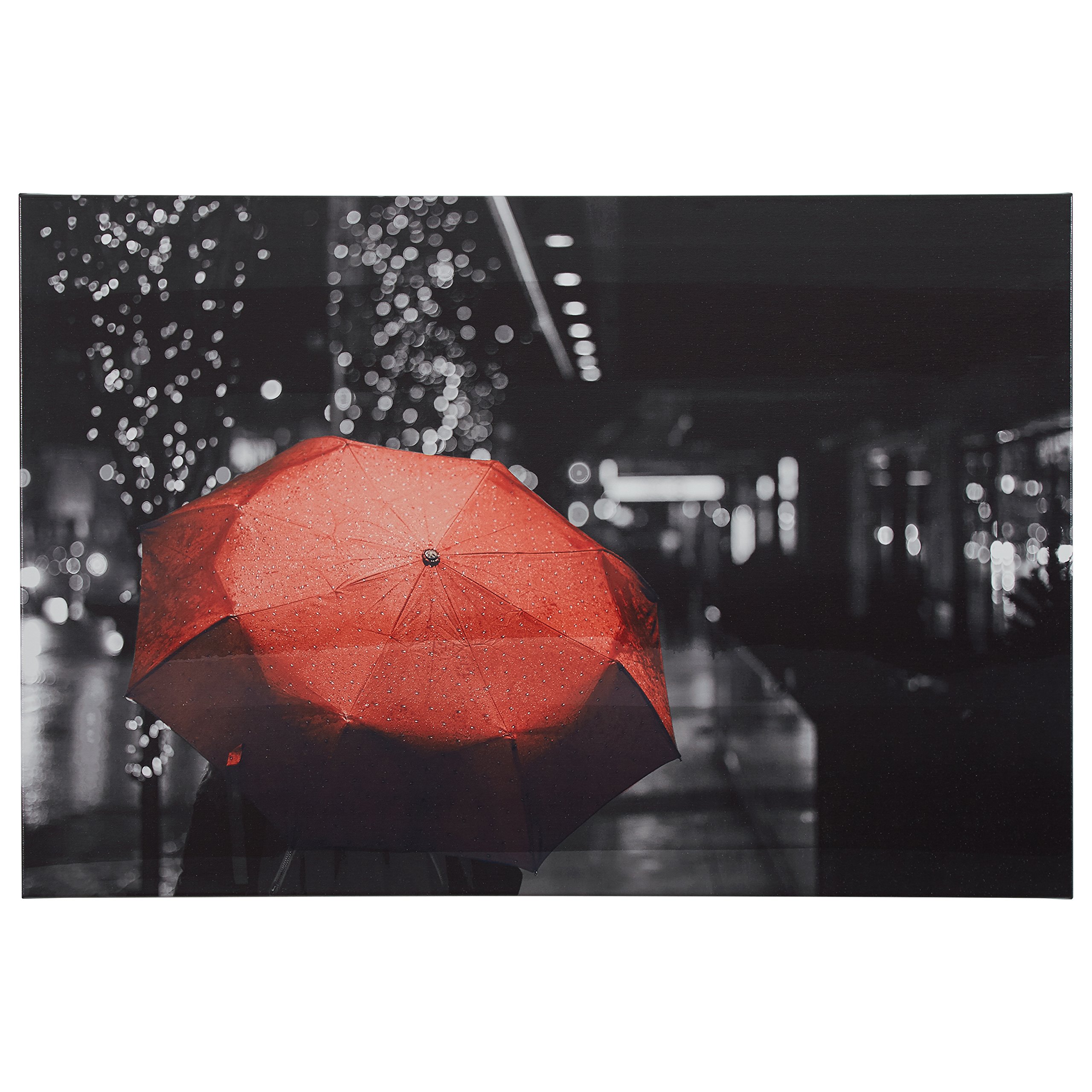 Amazon Brand – Rivet Red Umbrella in The Black and White City Wall Art Decor, 36" x 24"
