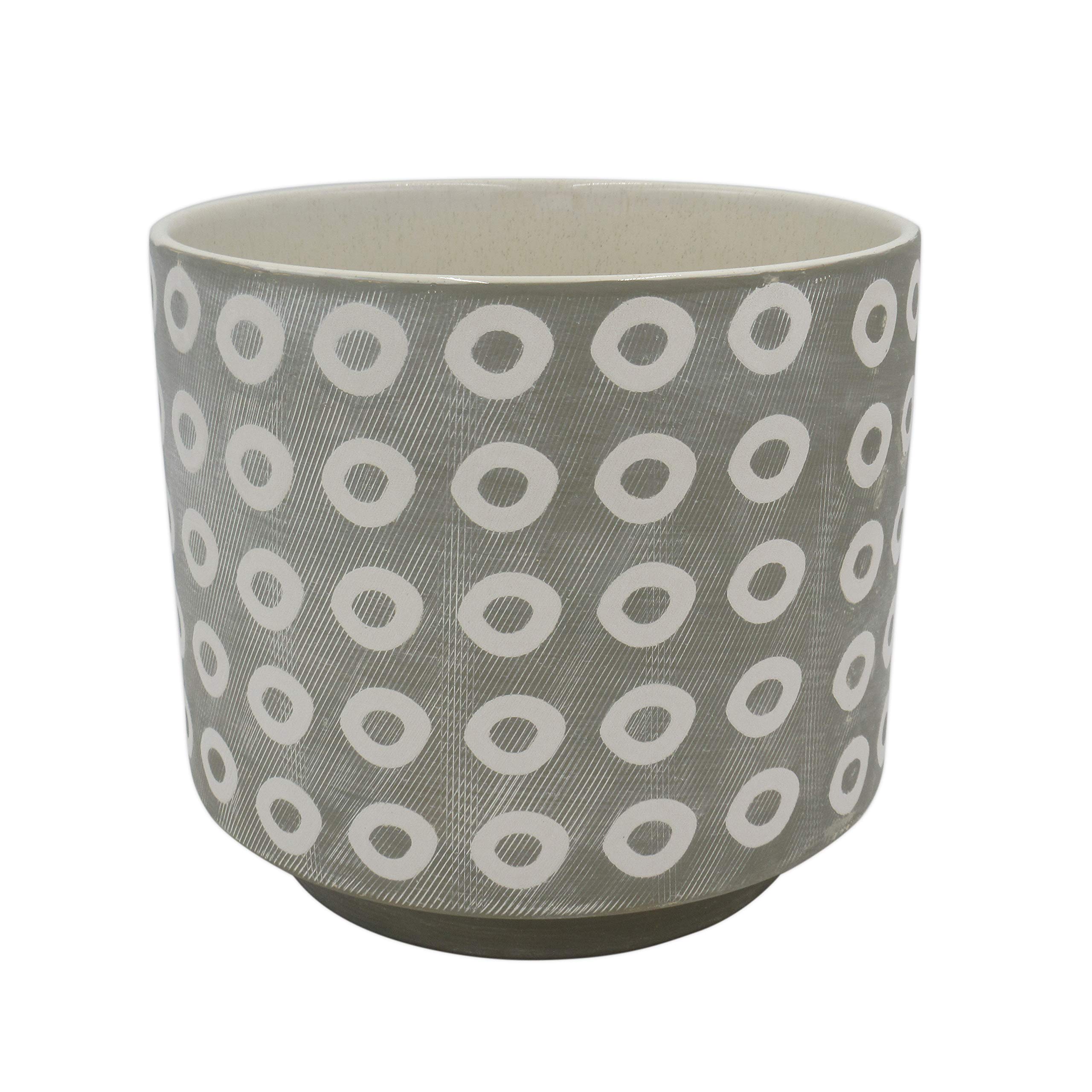 Amazon Brand – Rivet Rustic Circle-Patterned Stoneware Planter, 8.85"H, White and Gray
