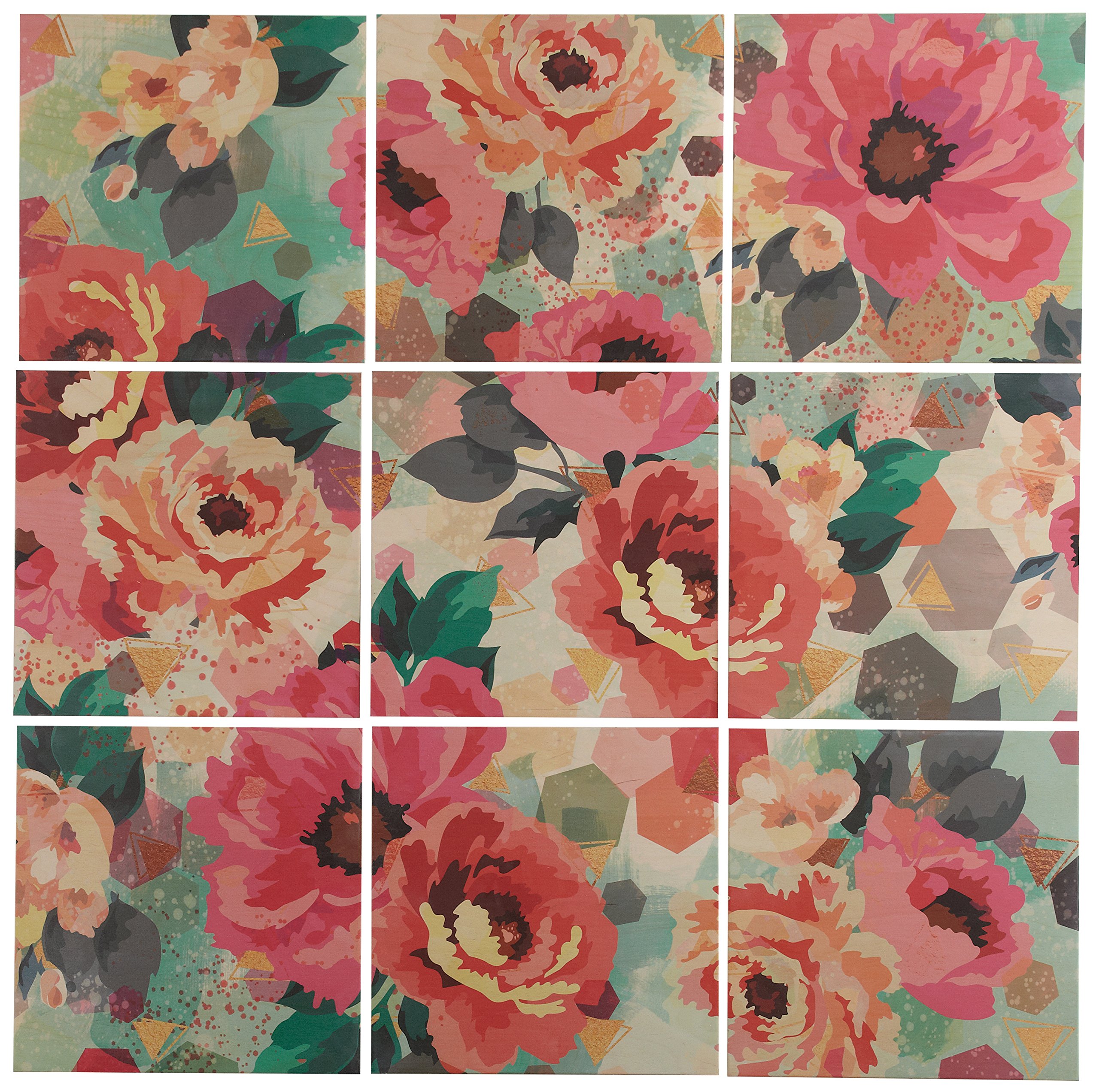 Amazon Brand – Rivet 9-Piece Pastel Floral Art Mural on Wood, 48" x 48"