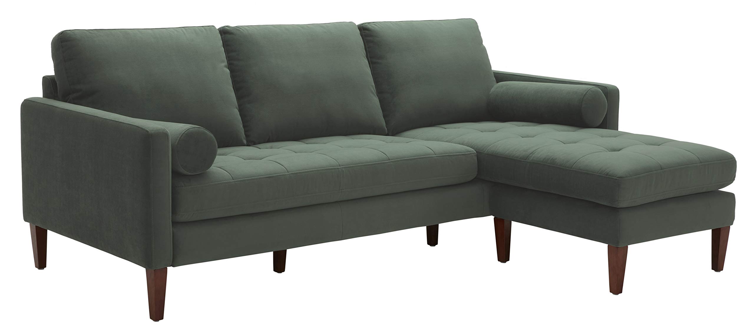 Amazon Brand – Rivet Aiden Mid-Century Sectional with Tapered Wood Legs, 86"W, Hunter Green