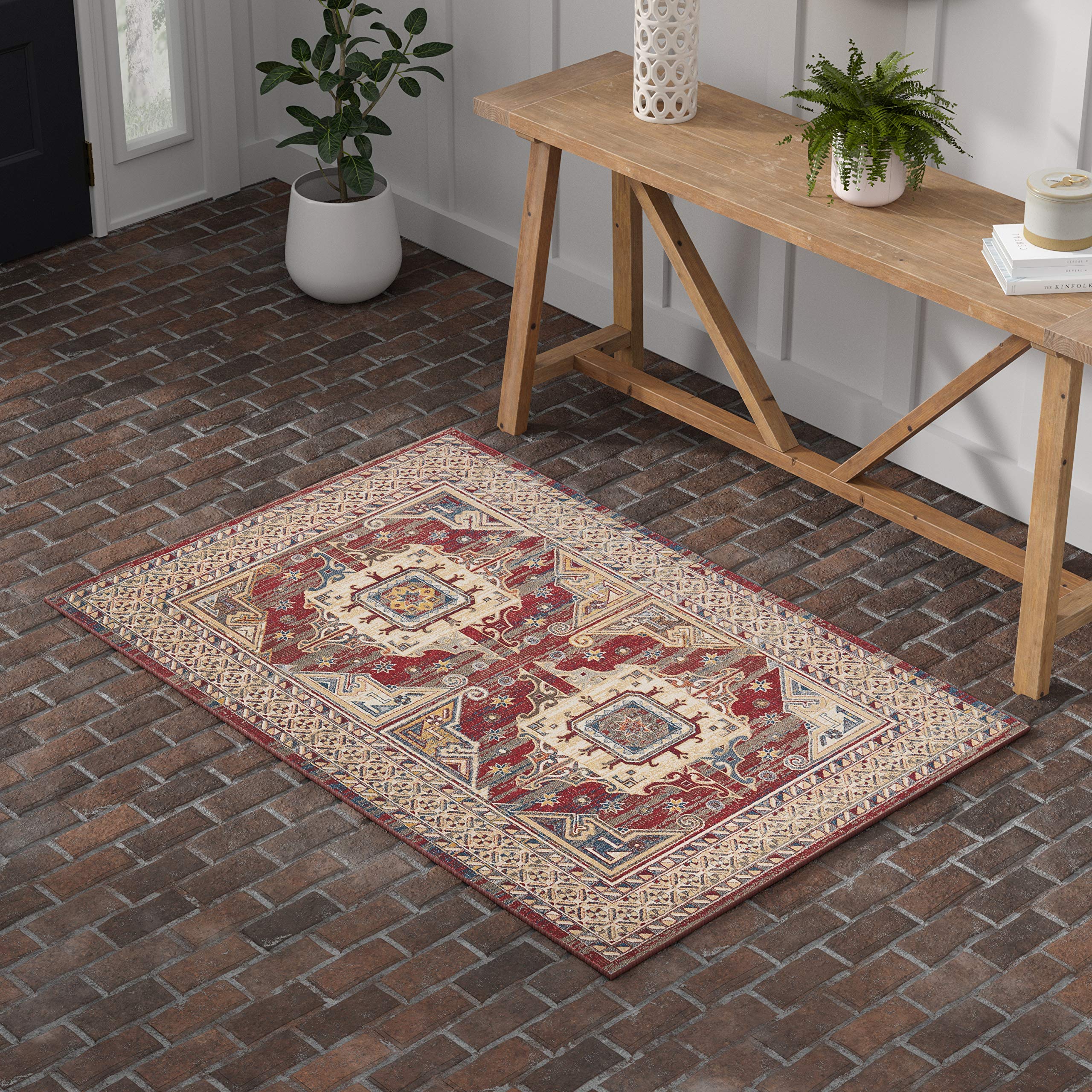 Amazon Brand – Stone & Beam Herring Medallion Traditional Runner, 3'11" x 5'11", Brick Red