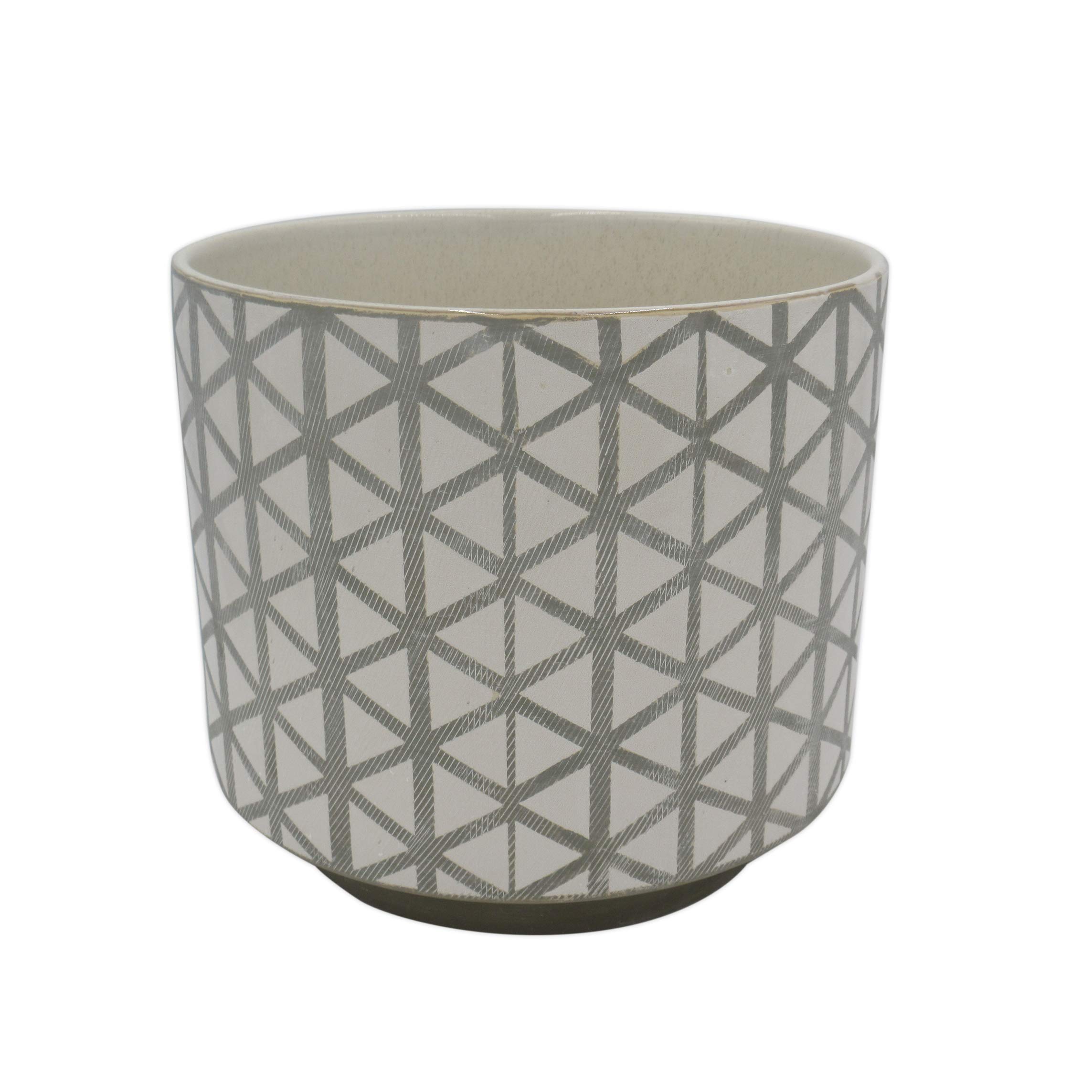 Amazon Brand – Rivet Modern Lattice-Patterned Stoneware Planter, 6.3"H, Gray and White