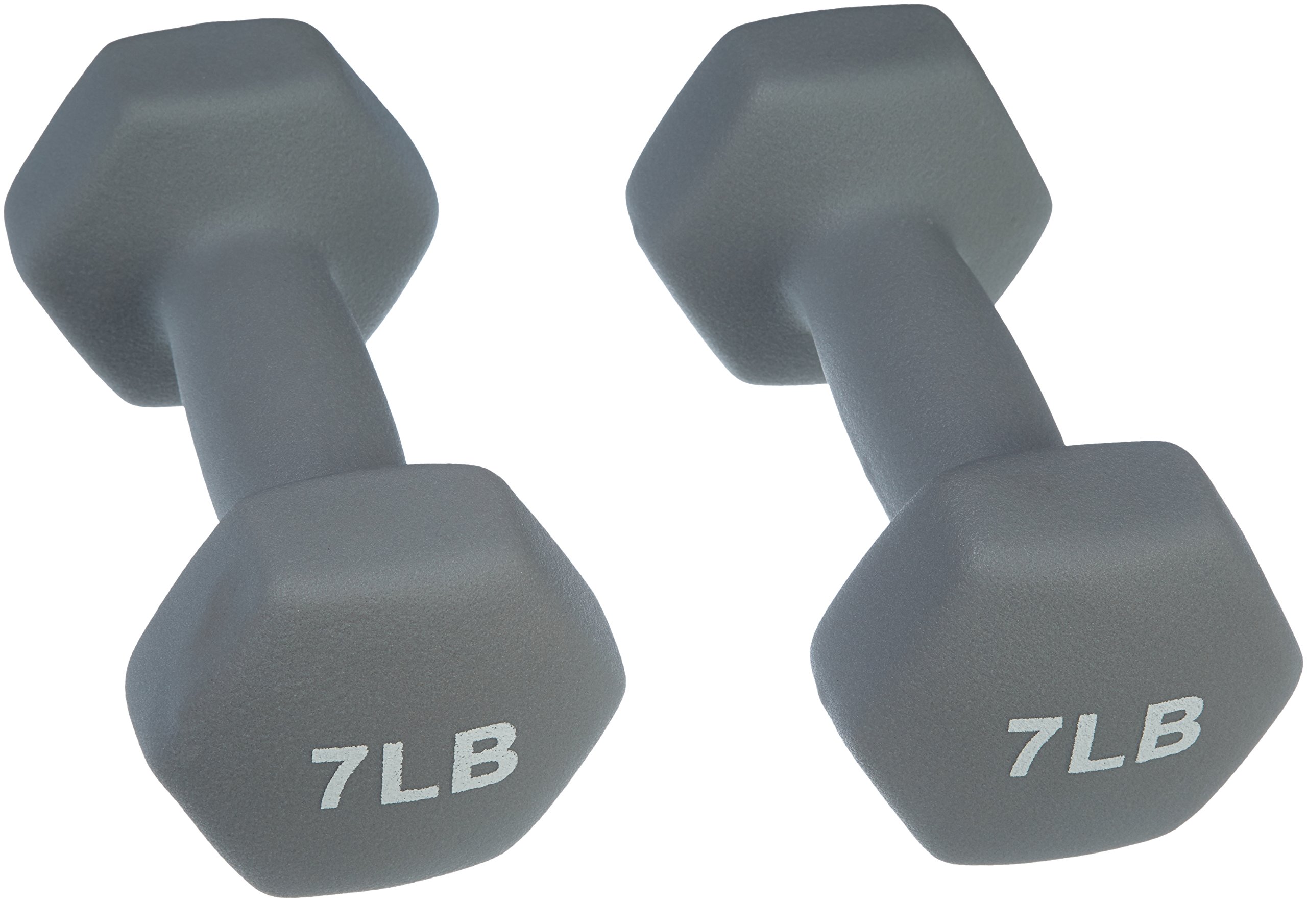 AmazonBasics Neoprene Dumbbell Hand Weights, 7 Pound Each, Light Grey - Set of 2