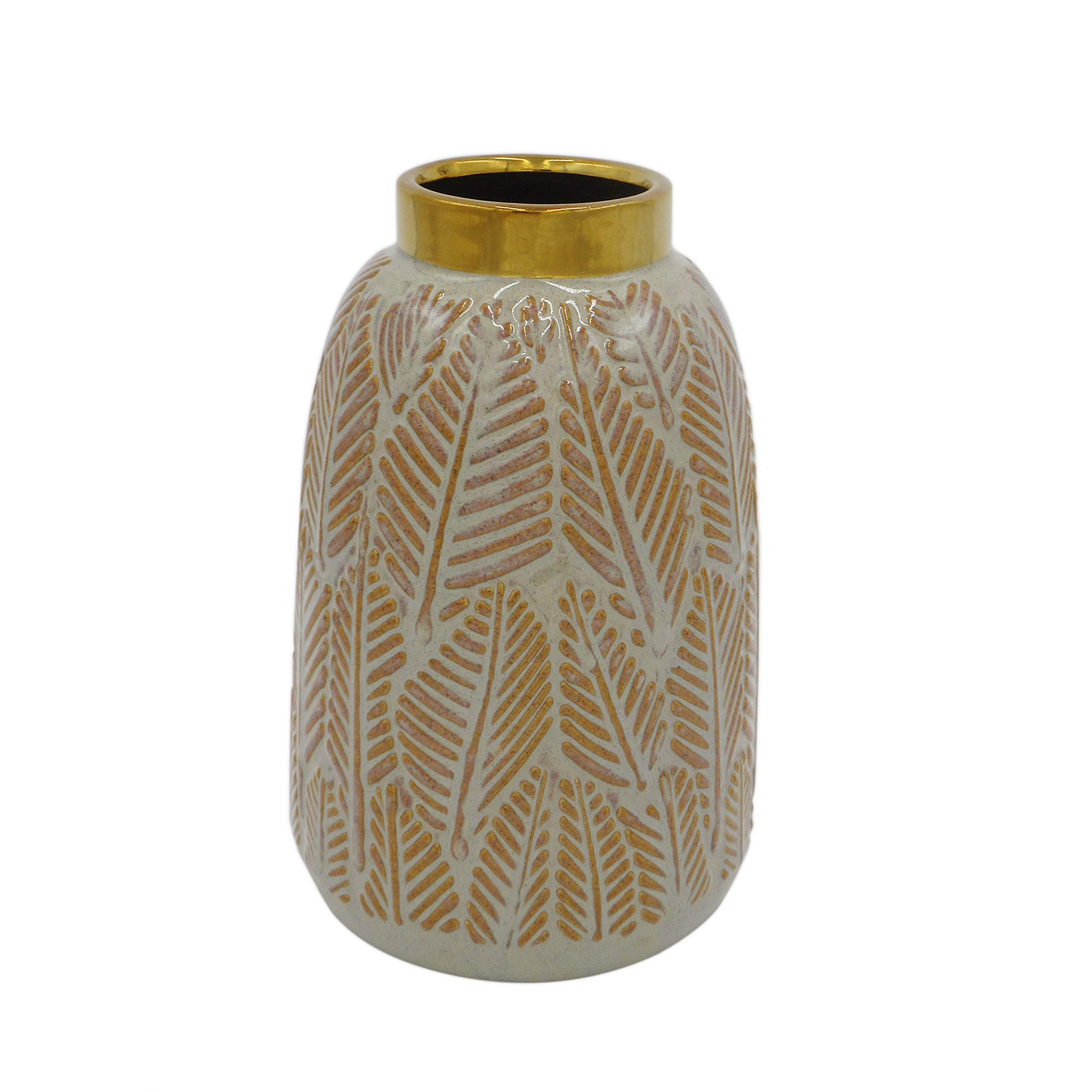 Amazon Brand – Stone & Beam Mid-Century Feather Vase, 8.66"H, Neutral and Gold