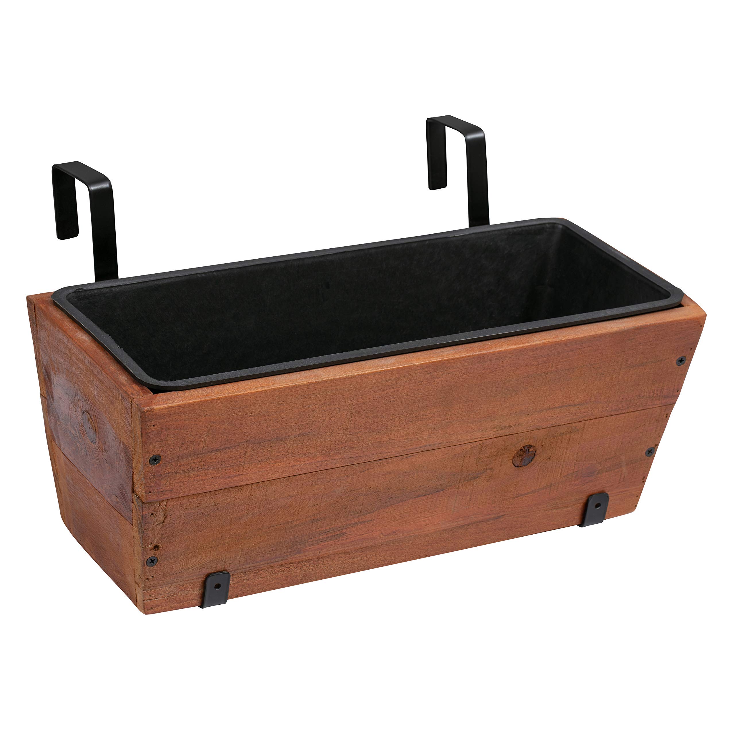 AmazonBasics Recycled Wood Deck Hanging Planter - 2-Pack, 18.9" x 7.87" x 7.5" (Renewed)