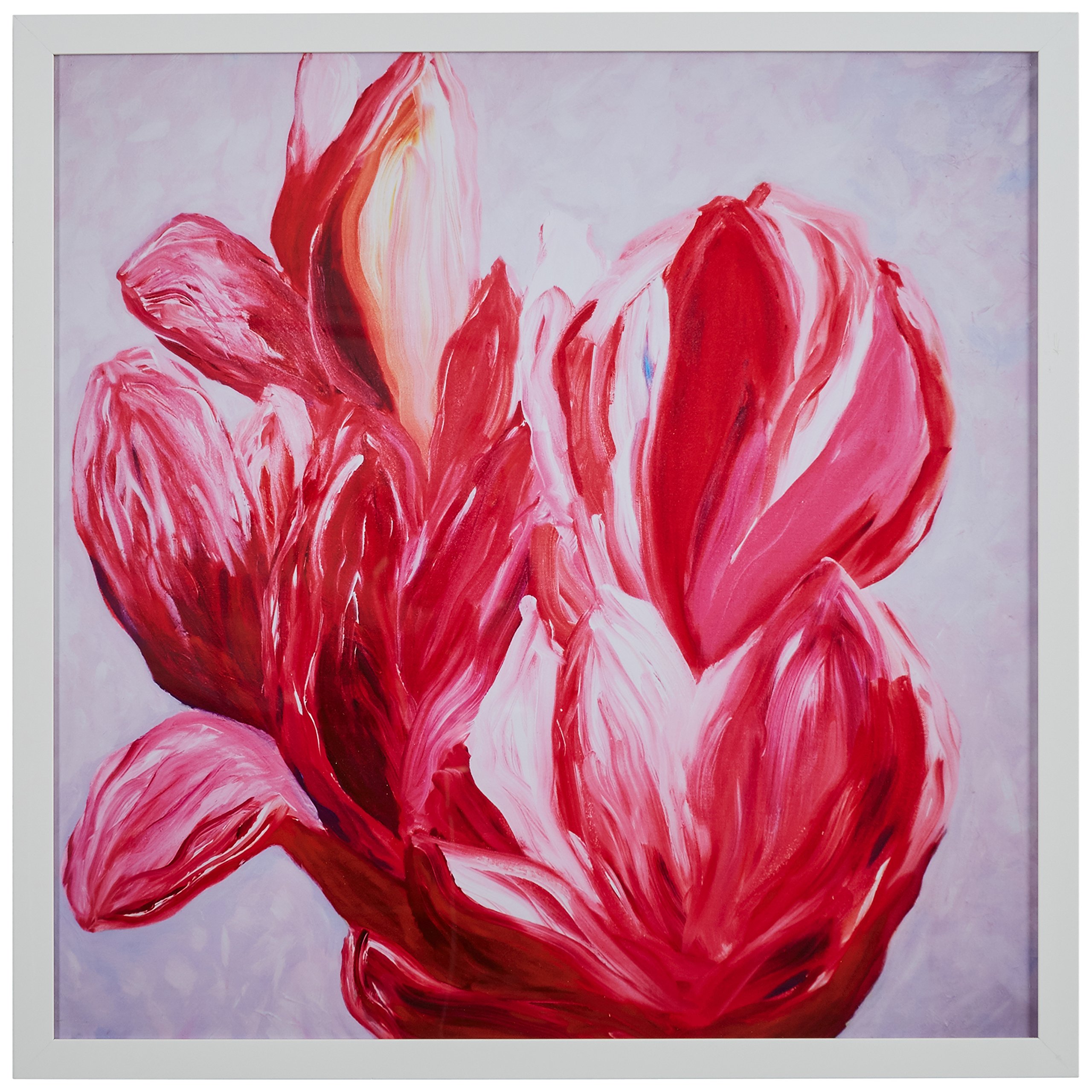 Amazon Brand – Stone & Beam Modern Brilliant Pink Flower Print Wall Art in White Wood Frame, 18" x 18"