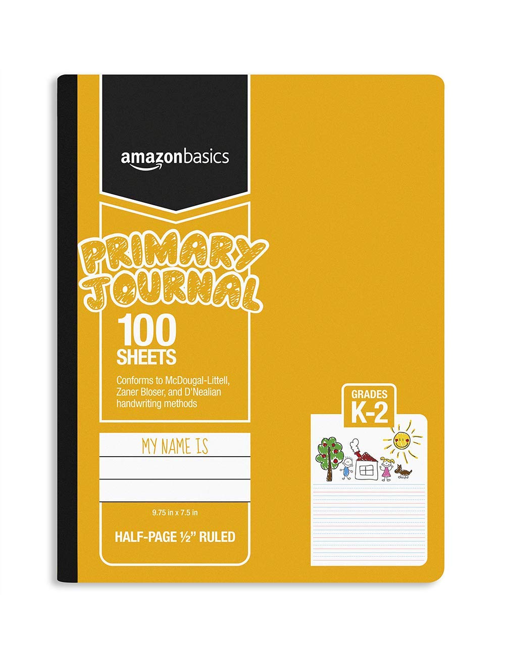 AmazonBasics Primary Journal 1/2" Ruled & Blank Space, 100-Sheet, 9.75" x 7.5", 15-Pack (Renewed)