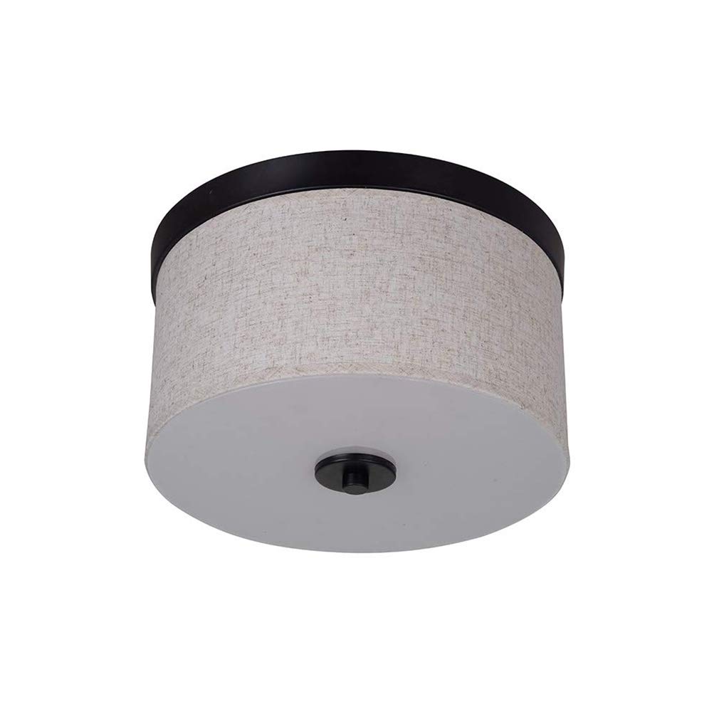 Ravenna Home Classic Linen Fabric Flushmount Ceiling Pendant Light Fixture with 2 LED Light Bulbs - 13 x 13 x 7.5 Inches, Dark Bronze