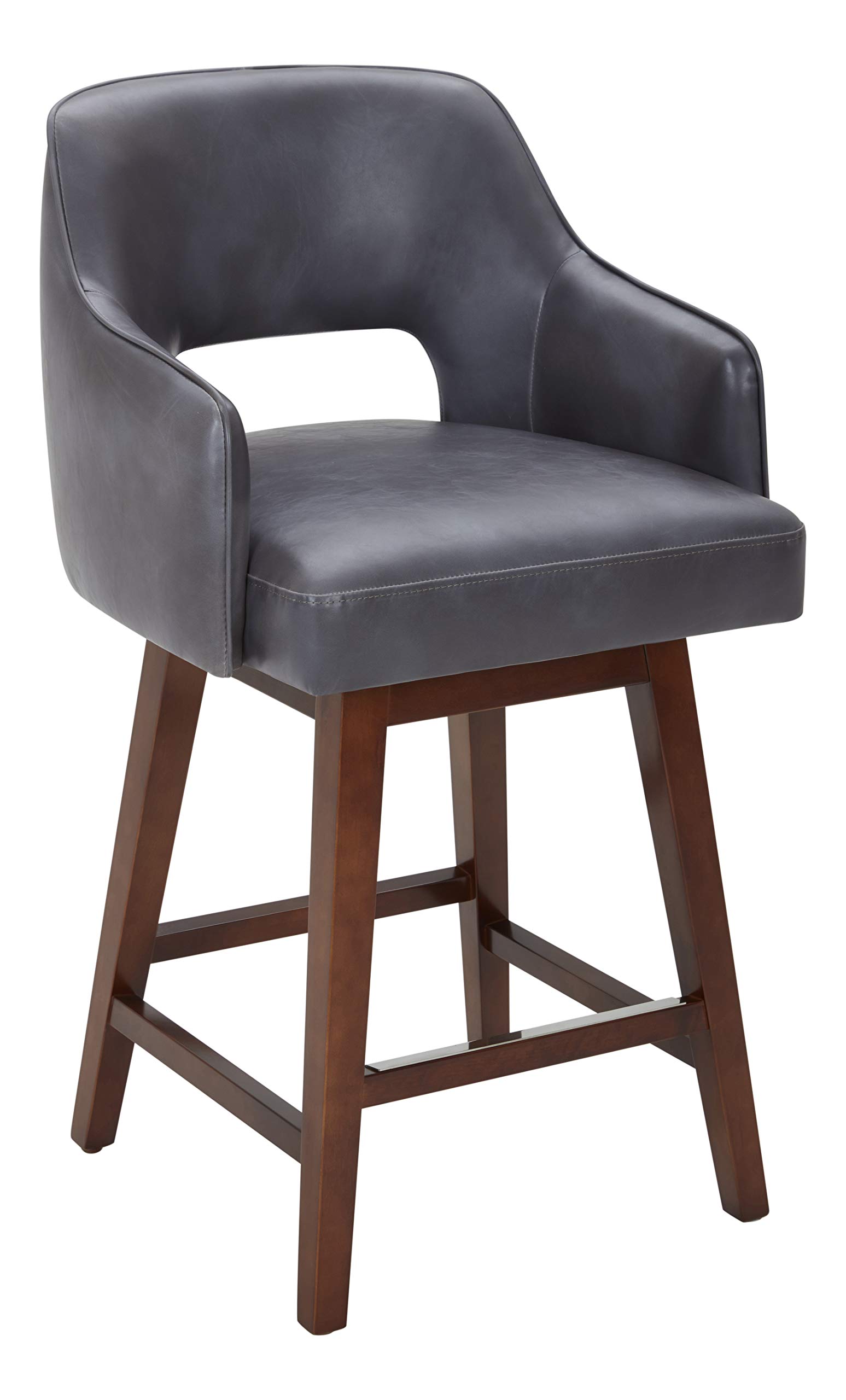 Amazon Brand – Rivet Malida Mid-Century Modern Faux Leather Open Back Swivel Kitchen Counter Stool, 37"H, Grey