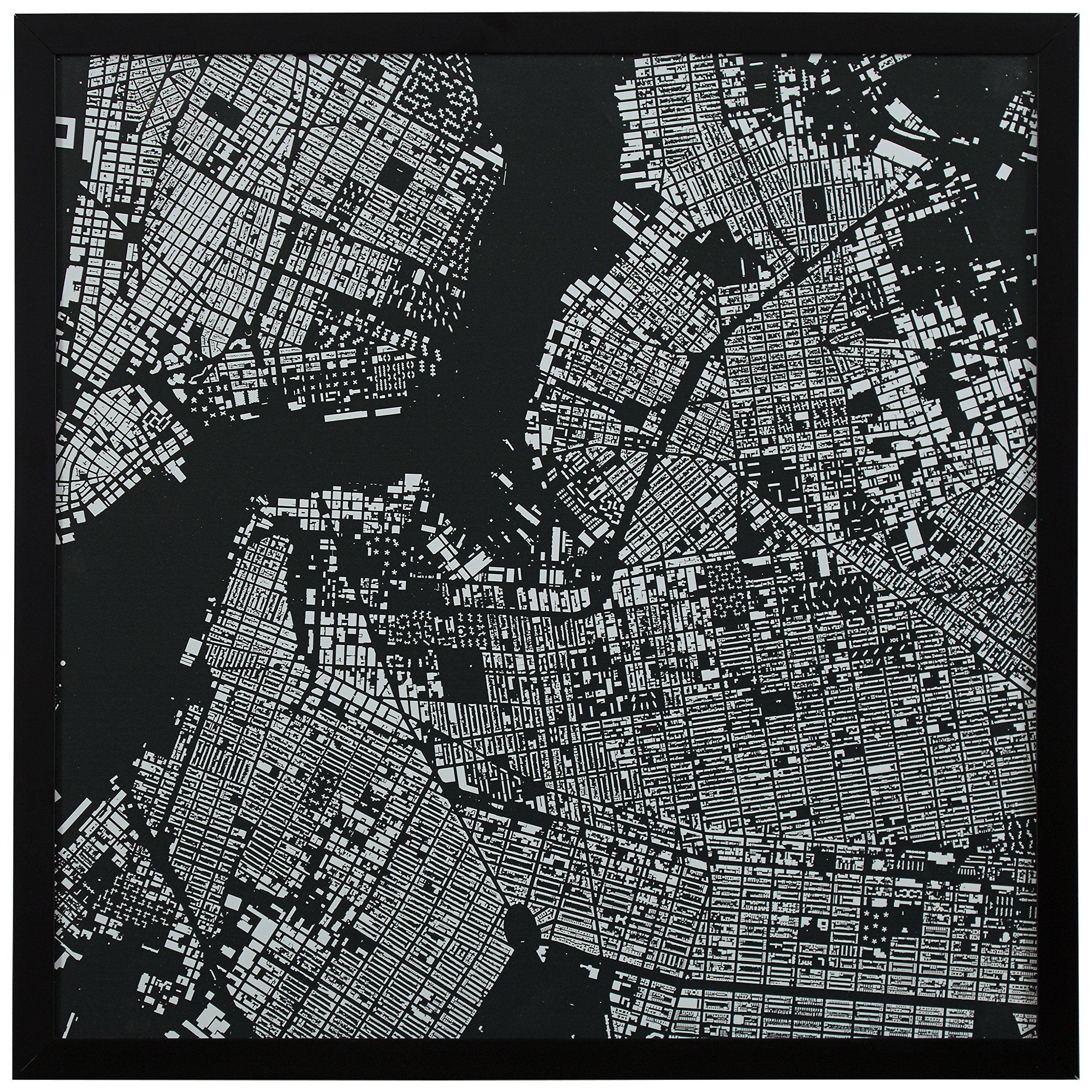 Amazon Brand – Rivet Modern Black and White Map of New York City, Black Frame, 12" x 12"