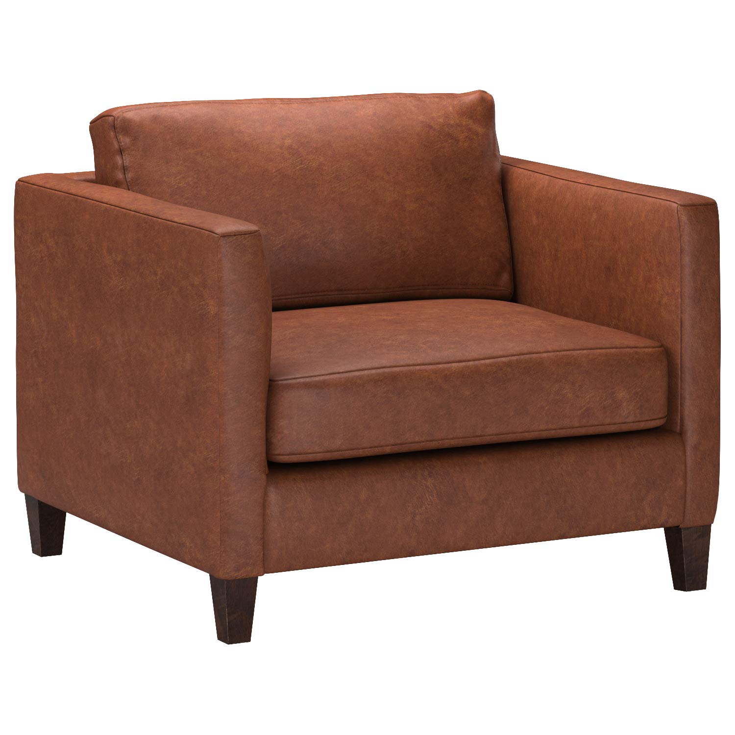 Amazon Brand – Stone & Beam Andover Leather Living Room Accent Chair, 38"W, Saddle Brown