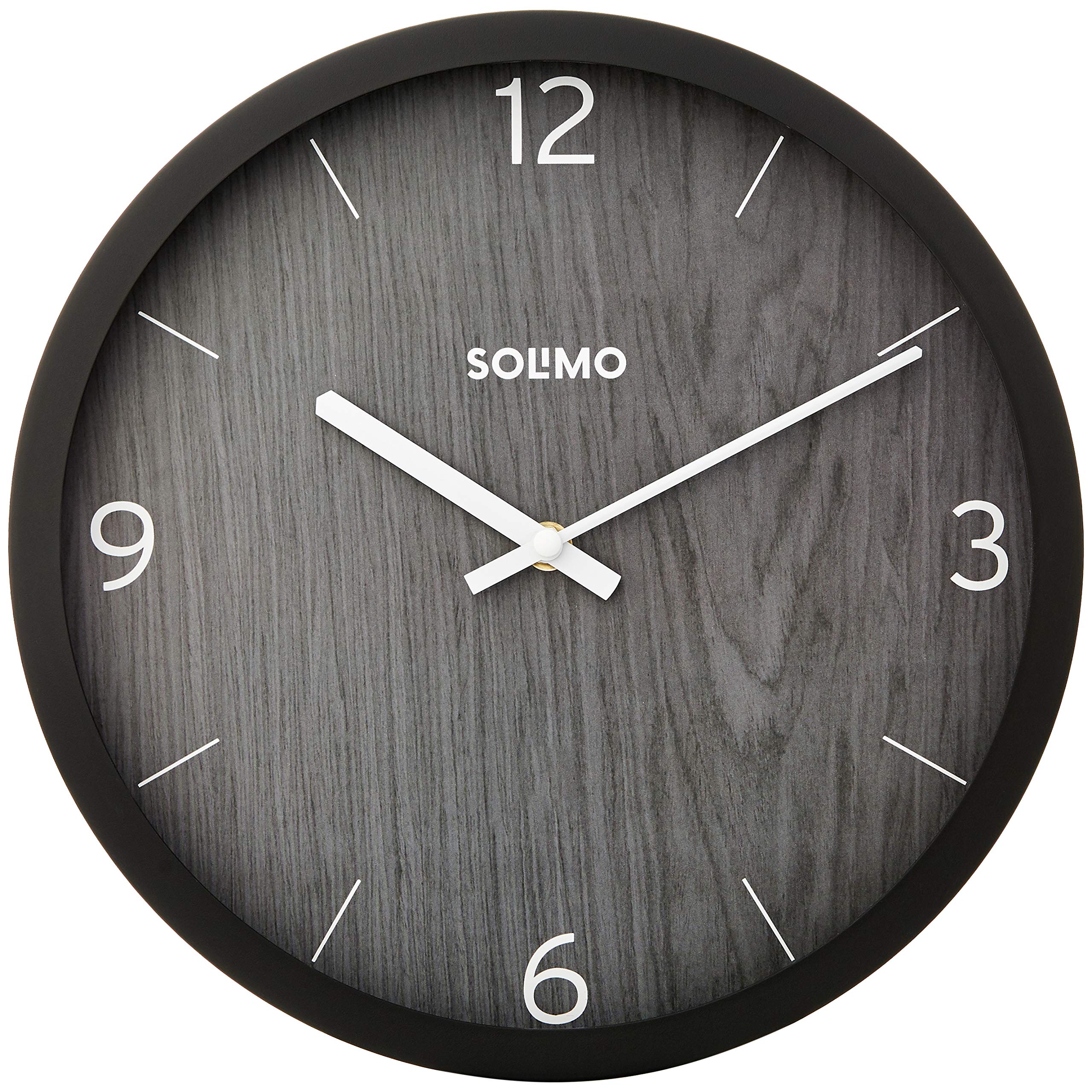 Amazon Brand - Solimo 12" Wall Clock - Paramount Dark Paneling (Silent Movement, Black Frame)