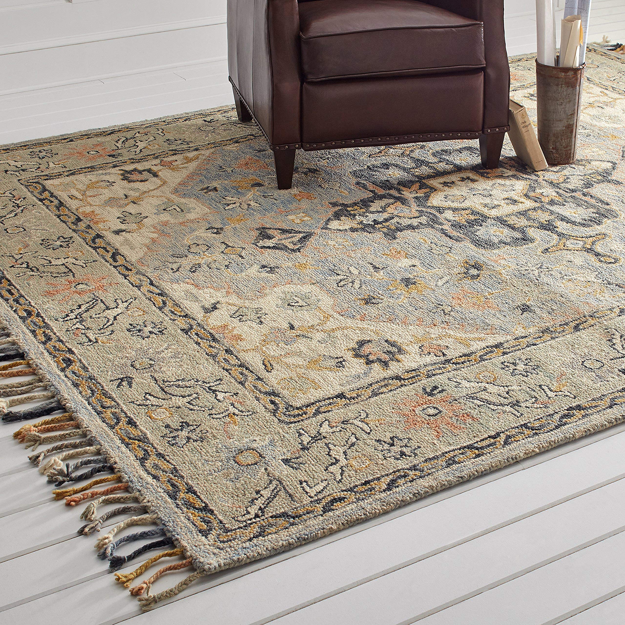 Amazon Brand – Stone & Beam Garrison Vintage Pattern Wool Area Rug, 8 x 10 Foot, Grey Multi