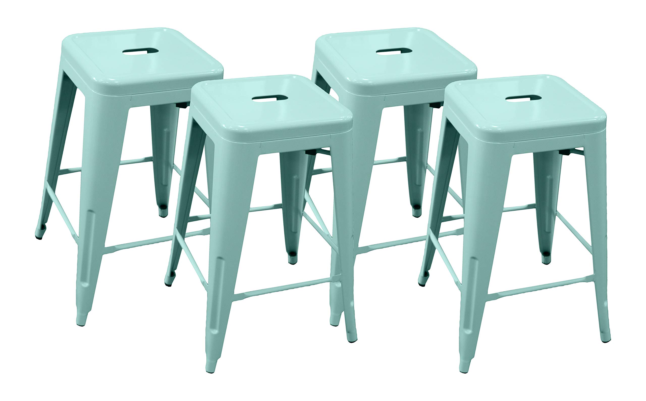 Amazon Brand – Ravenna Home Decorah Stackable Metal Kitchen Counter Bar Stools, 24"H, Light Blue, Set of 4