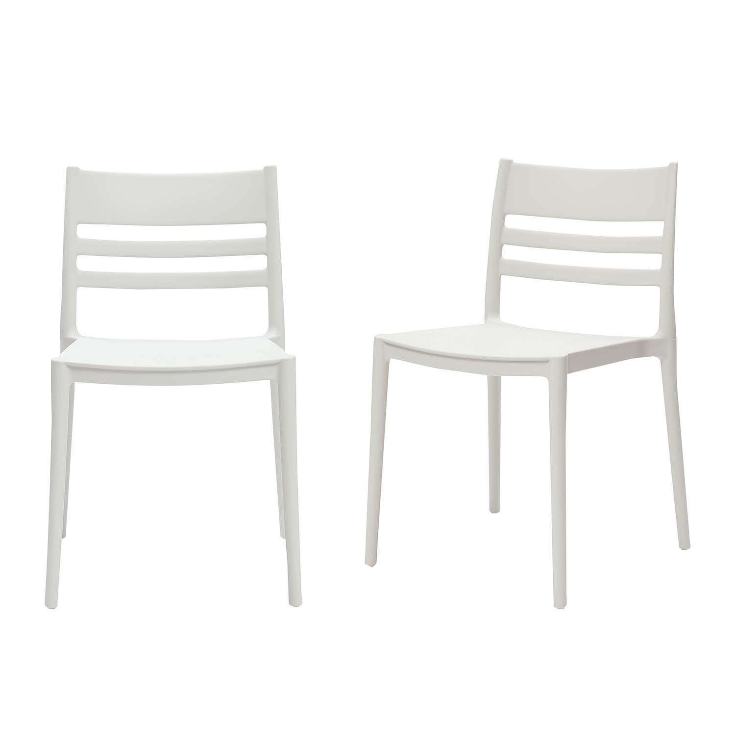 AmazonBasics Armless Slot-Back Dining Chair - Set of 2, White, Premium Plastic