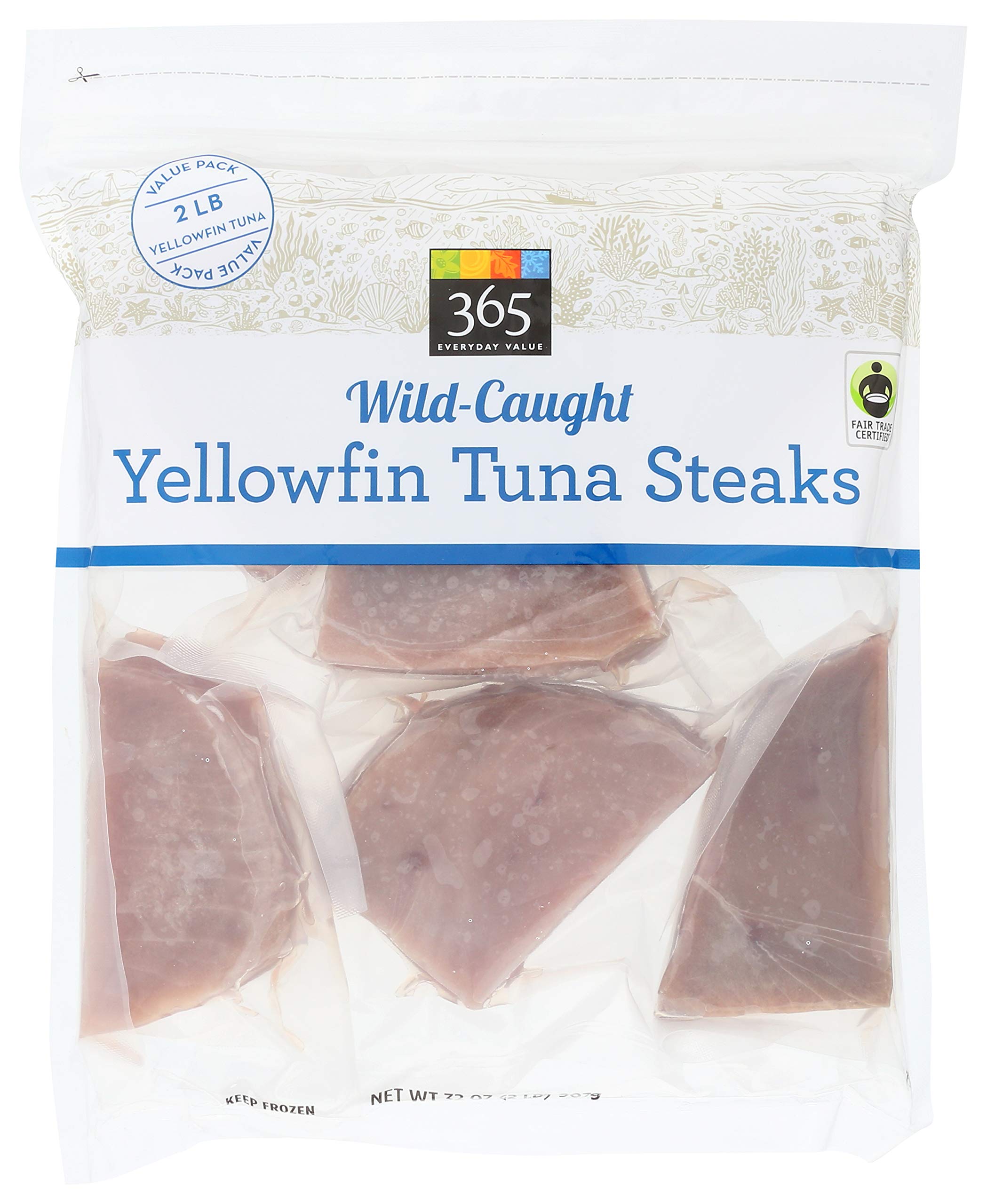 365 Everyday Value, Wild-Caught Seafood Value Pack, Yellowfin Tuna Steaks, 32 Ounce (Frozen)