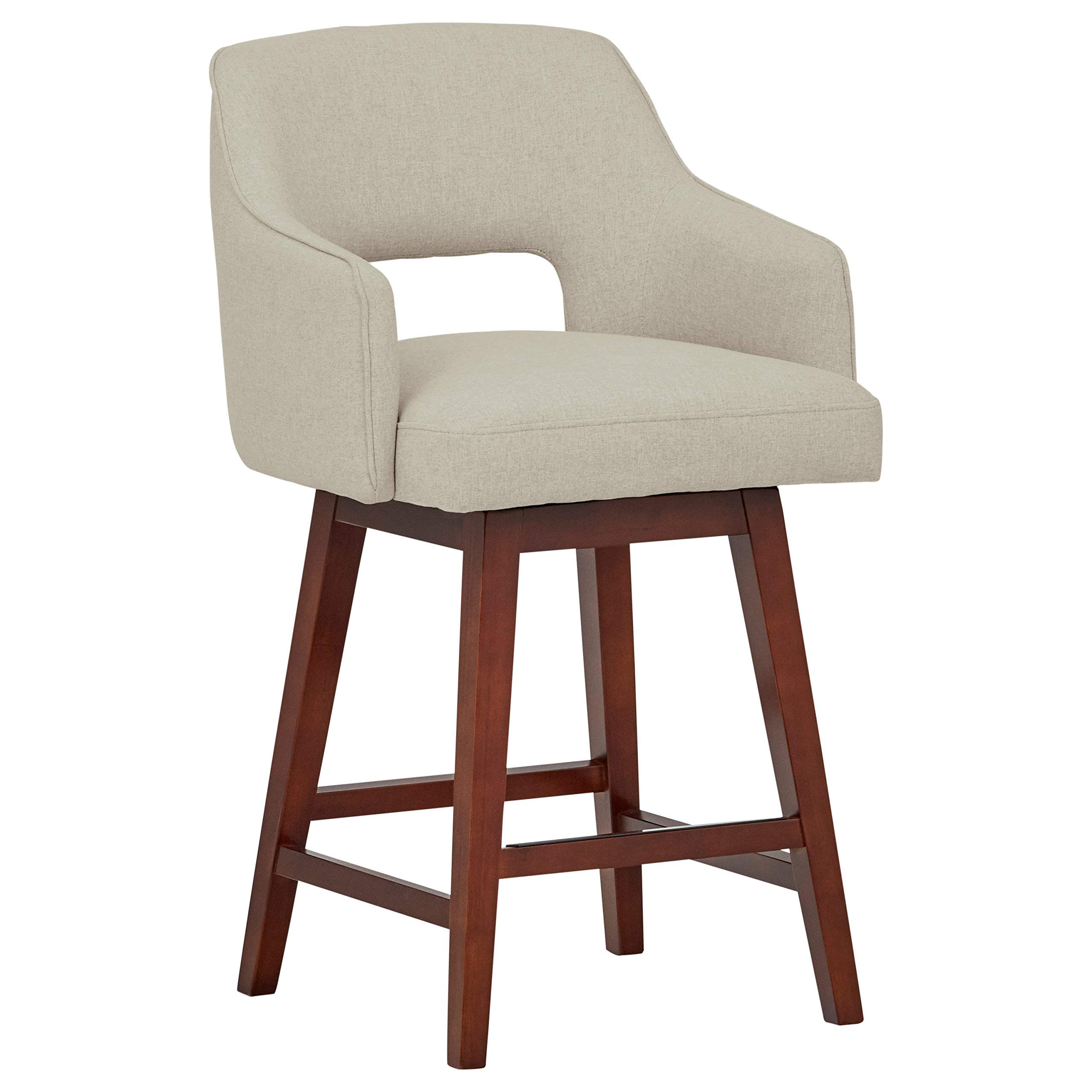 Amazon Brand – Rivet Malida Mid-Century Modern Open Back Swivel Kitchen Counter Height Stool, 37"H, Chalk