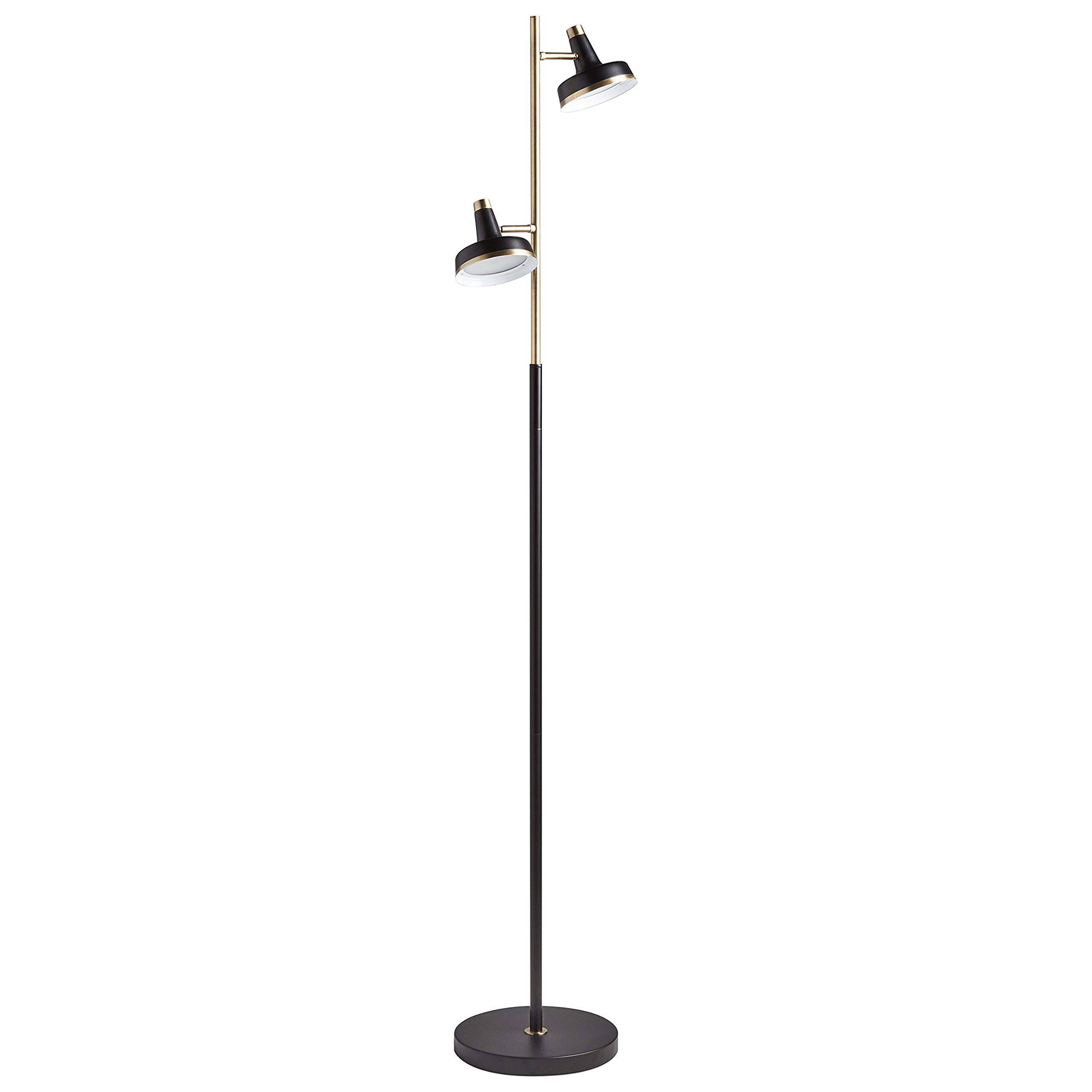 Amazon Brand – Rivet Mid Century Modern 2 Light Living Room Floor Lamp With Integrated LED - 61 Inches, Matte Black &amp; Antique Brass