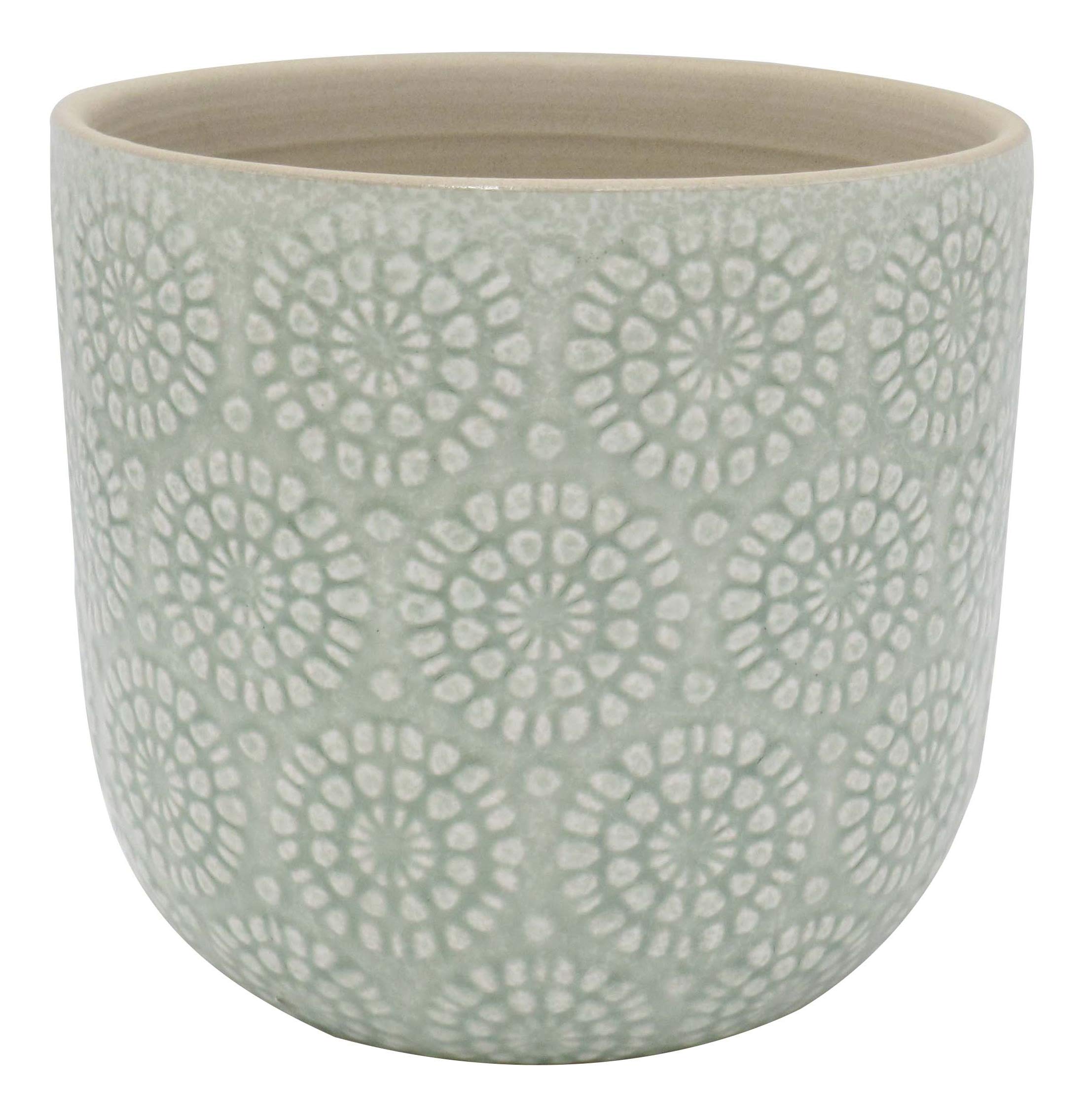 Amazon Brand – Stone & Beam Large Floral-Embossed Planter, 7.5"H, Seafoam Green
