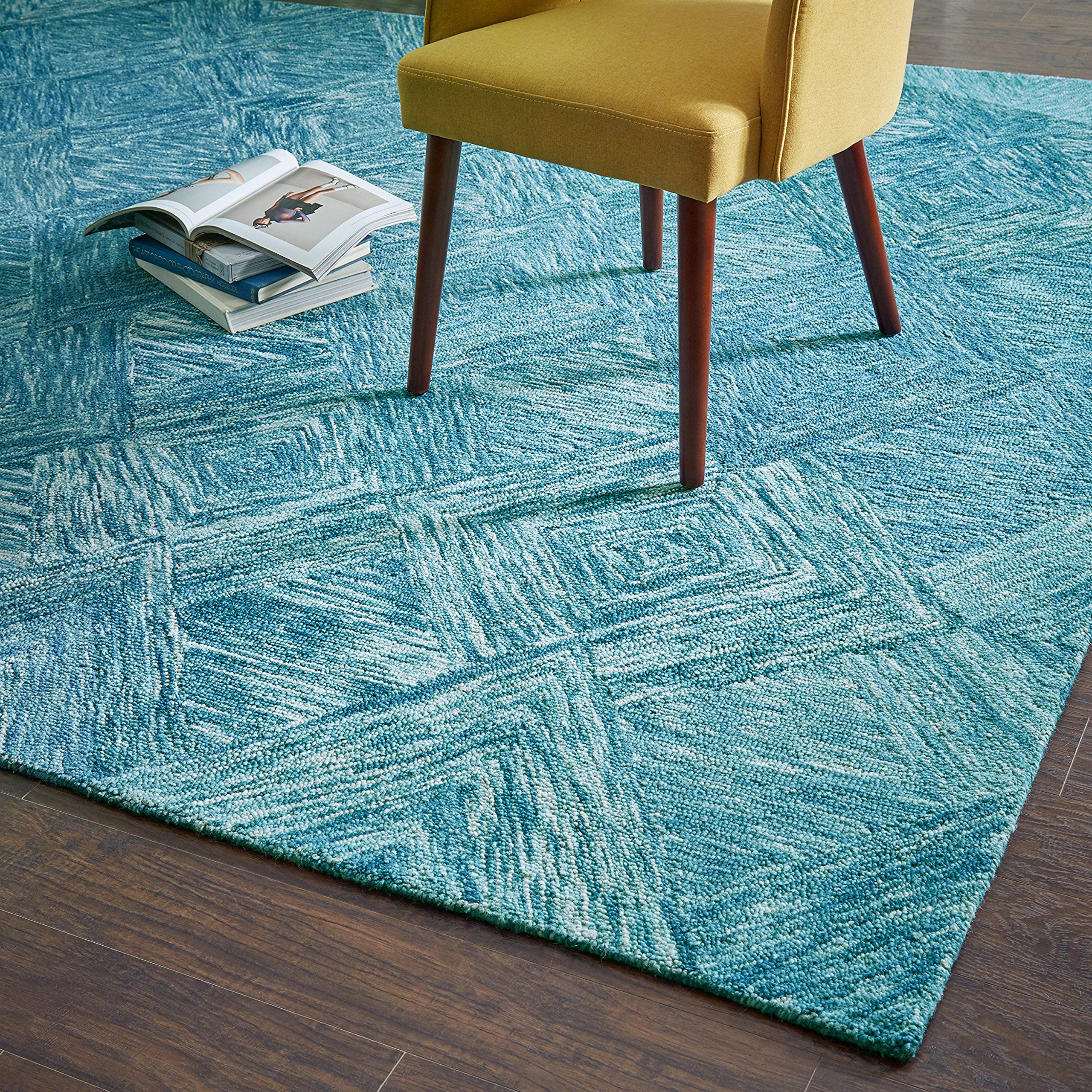 Amazon Brand – Rivet Motion Modern Patterned Wool Area Rug, 8' x 10' 6", Marine Blue