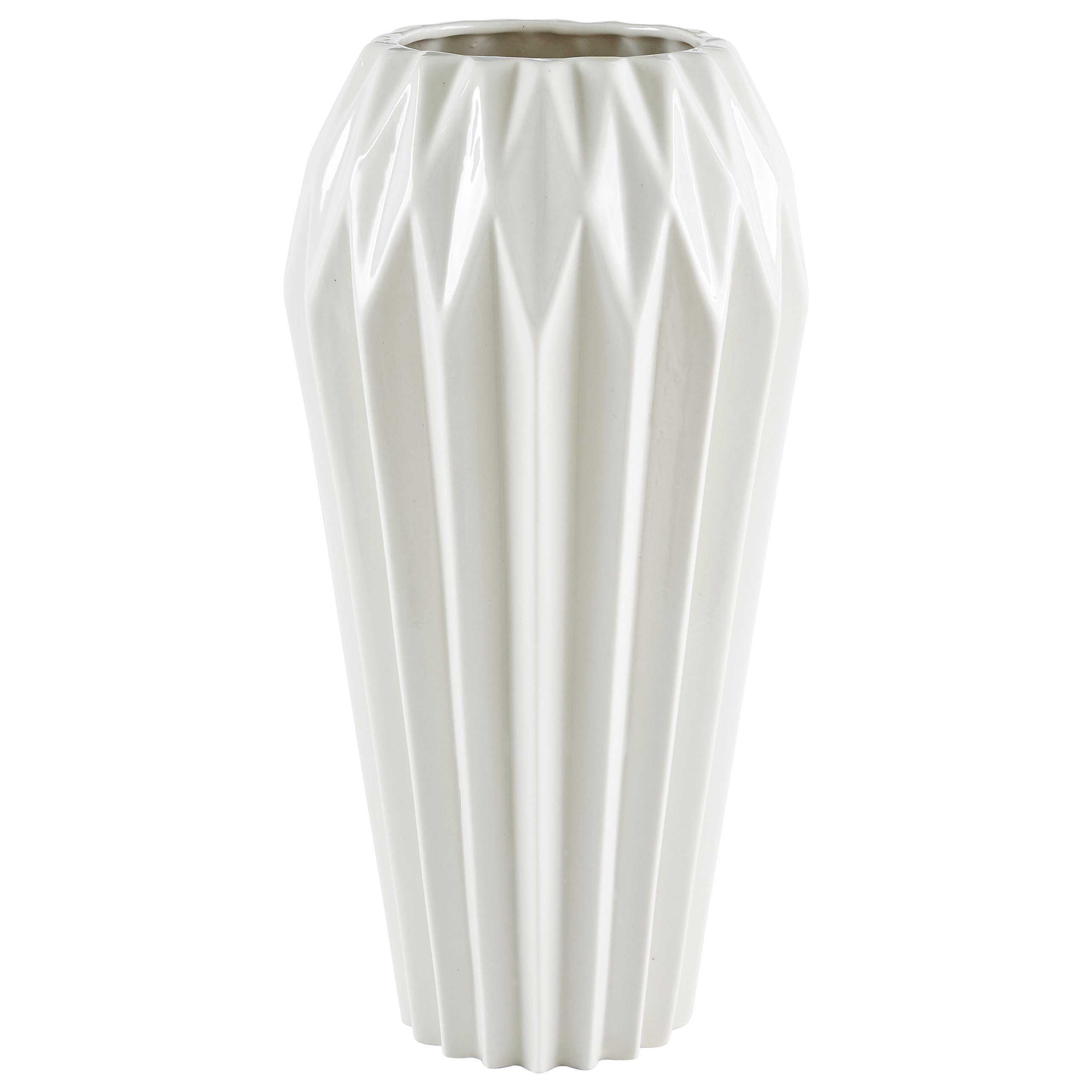Amazon Brand – Rivet Modern Angled Stoneware Home Decor Flower Vase - 12 Inch, White