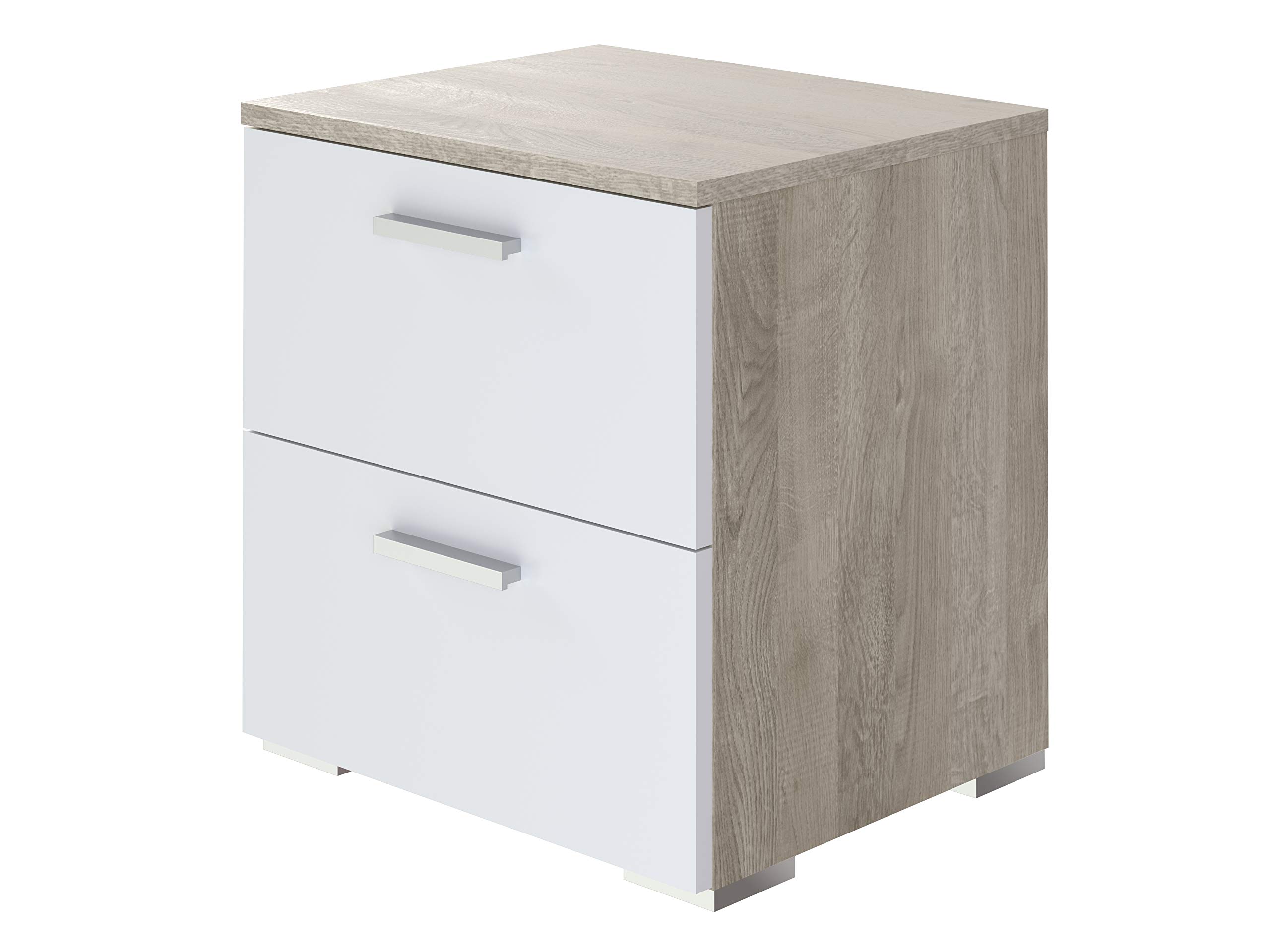 Amazon Brand - Movian Kolva 2-Drawer Bedside Table, 47 x 45 x 38 cm, Light Brown Oak-Effect/White