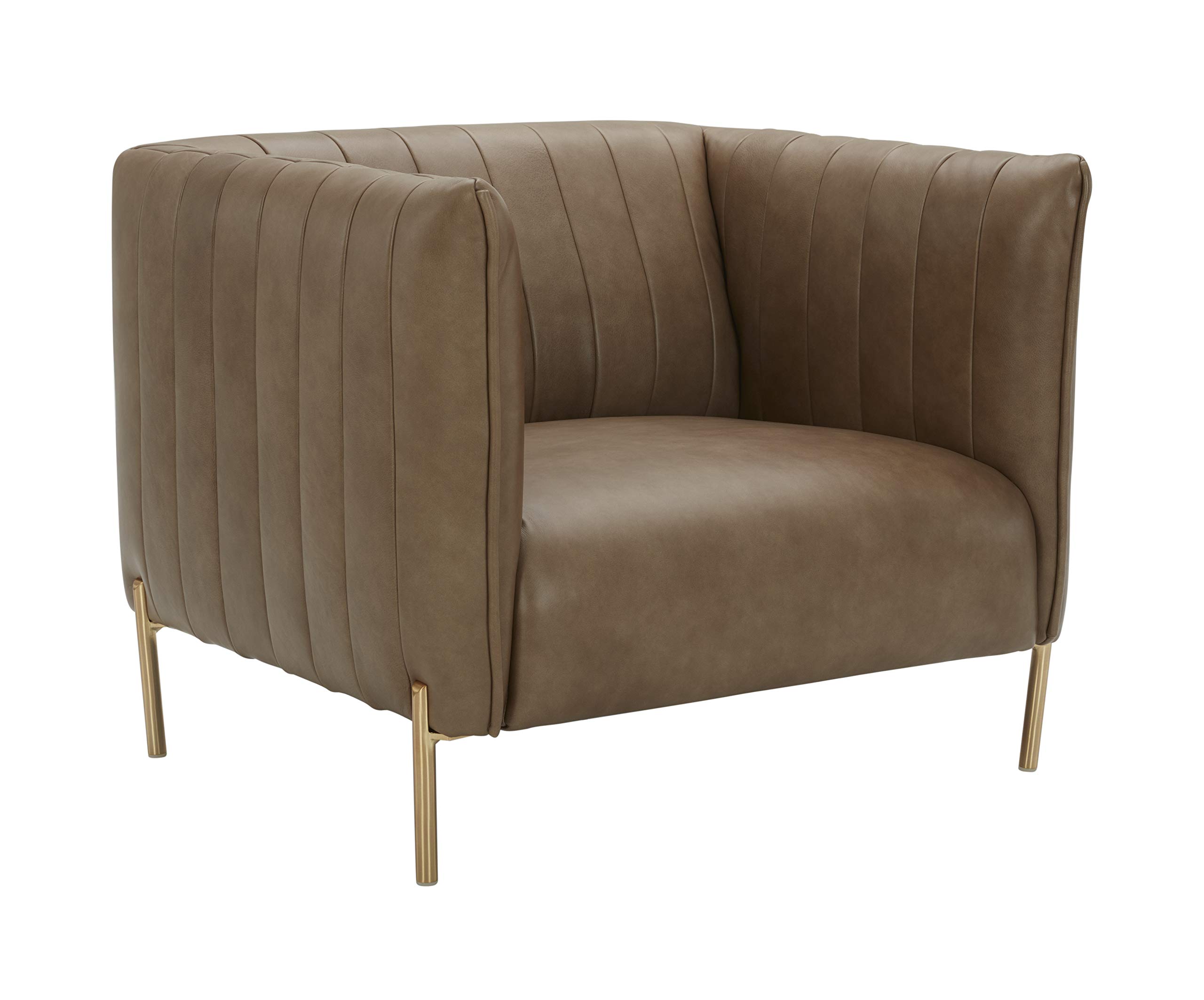 Amazon Brand – Rivet Frederick Mid-Century Modern Tufted Leather Living Room Chair, 38"W, Taupe
