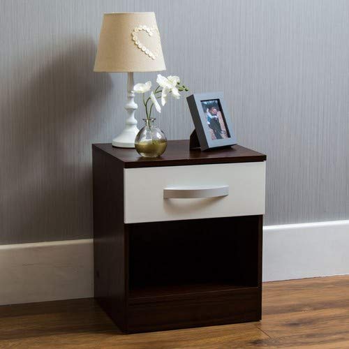 Amazon Brand - Movian High Gloss 1 Drawer Bedside Cabinet, White and Walnut, 47 x 40 x 36 cm