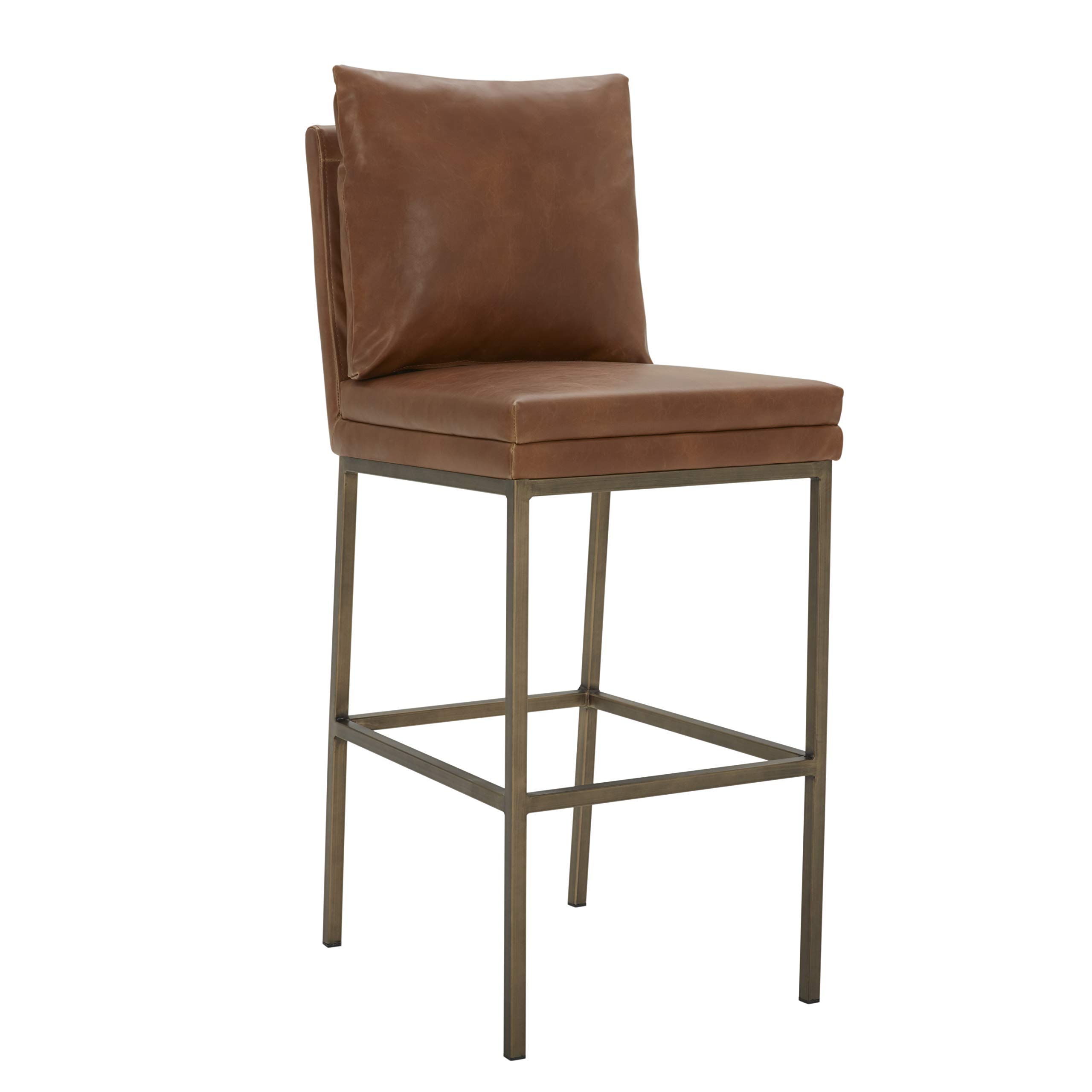 Amazon Brand – Rivet Lundberg Contemporary Faux Leather Barstool with Brass Legs, 44.5"H, Brown