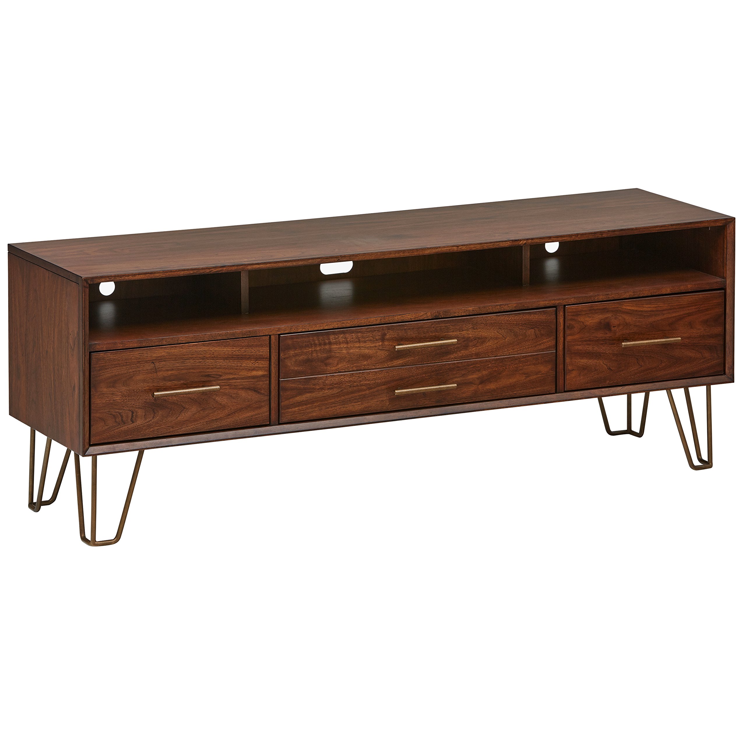 Amazon Brand – Rivet Bowlyn Mid-Century Modern Wood TV Media Table Stand, 64", Walnut