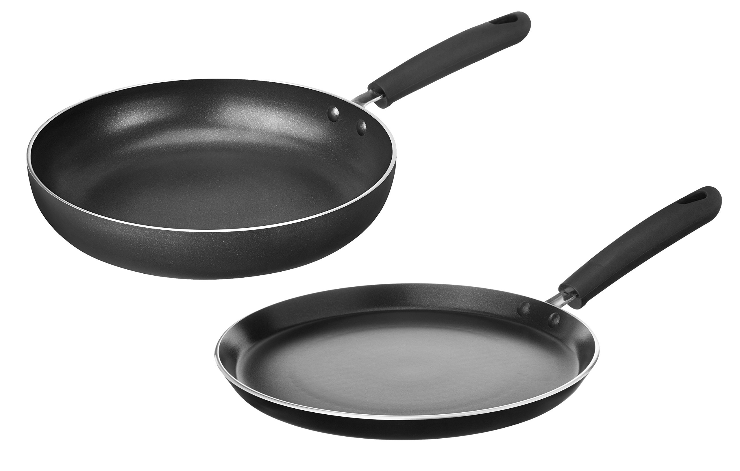 Amazon Brand - Solimo Non-Stick 2-Piece Kitchen Set; Flat Tawa (25cm) & Fry Pan (24cm/1.7L) - Induction & Gas Compatible