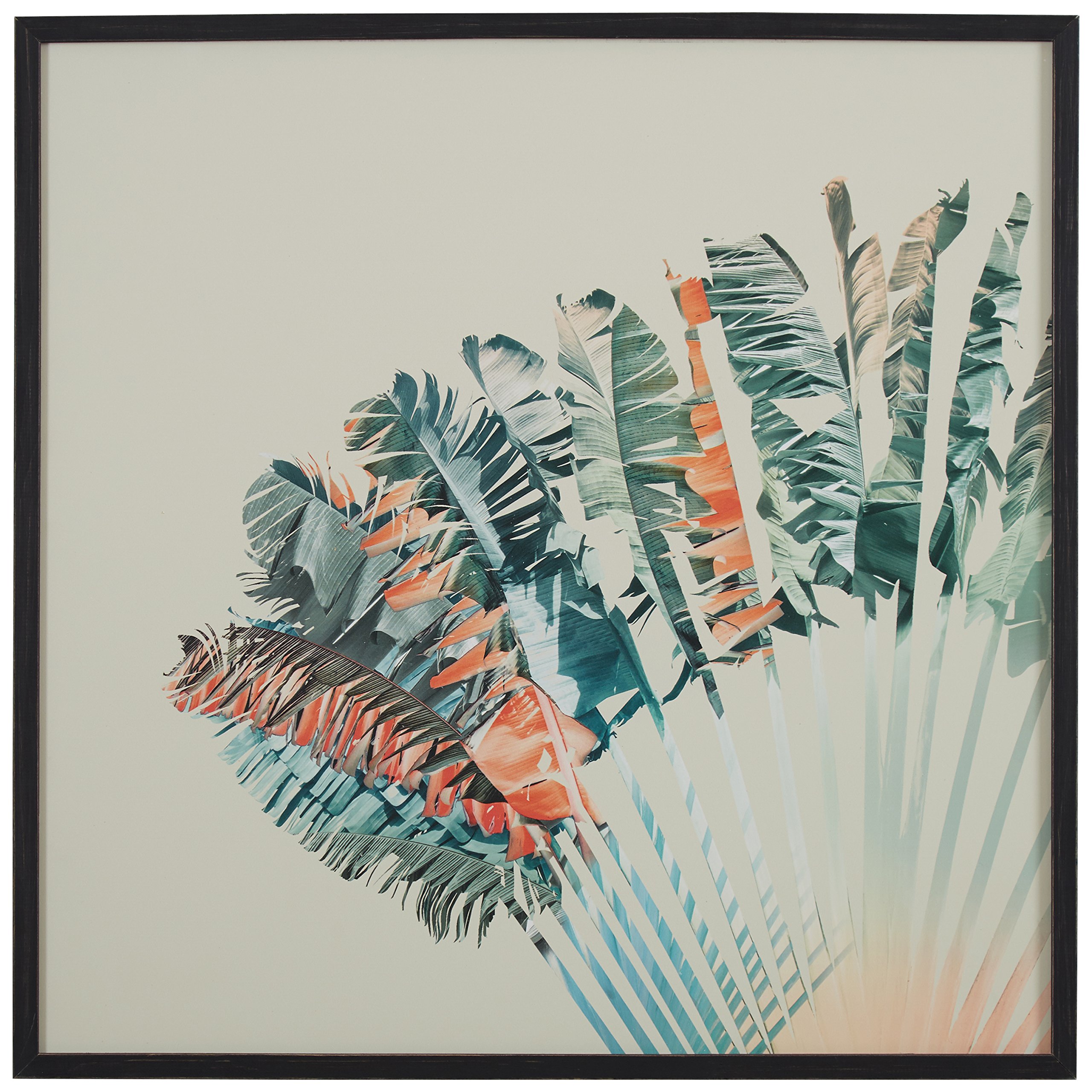 Amazon Brand – Stone & Beam Modern Turquoise and Orange Palm Print in Black Frame Wall Art, 20" x 20"
