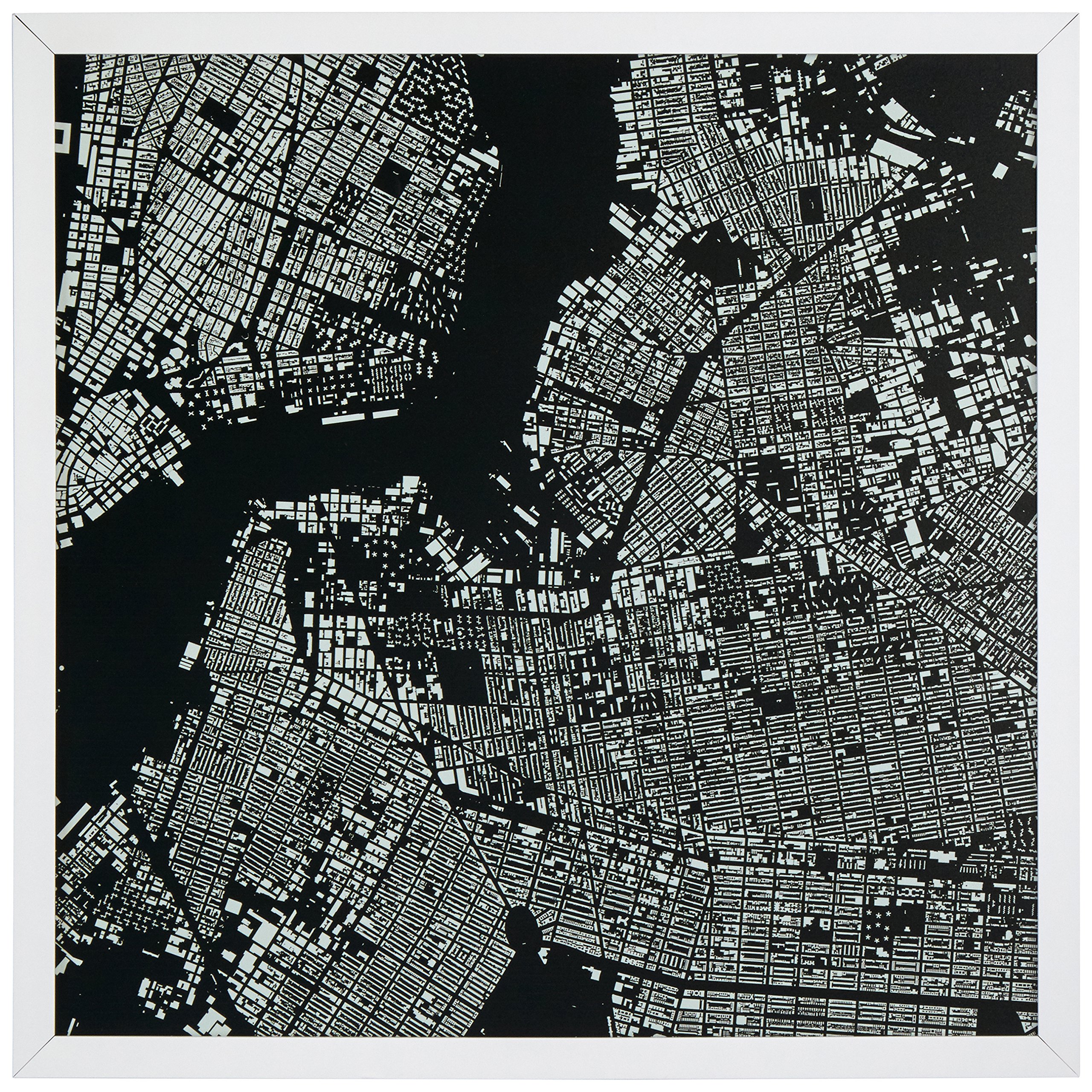 Amazon Brand – Rivet Modern Black and White Map of New York City, White Frame, 30" x 30"