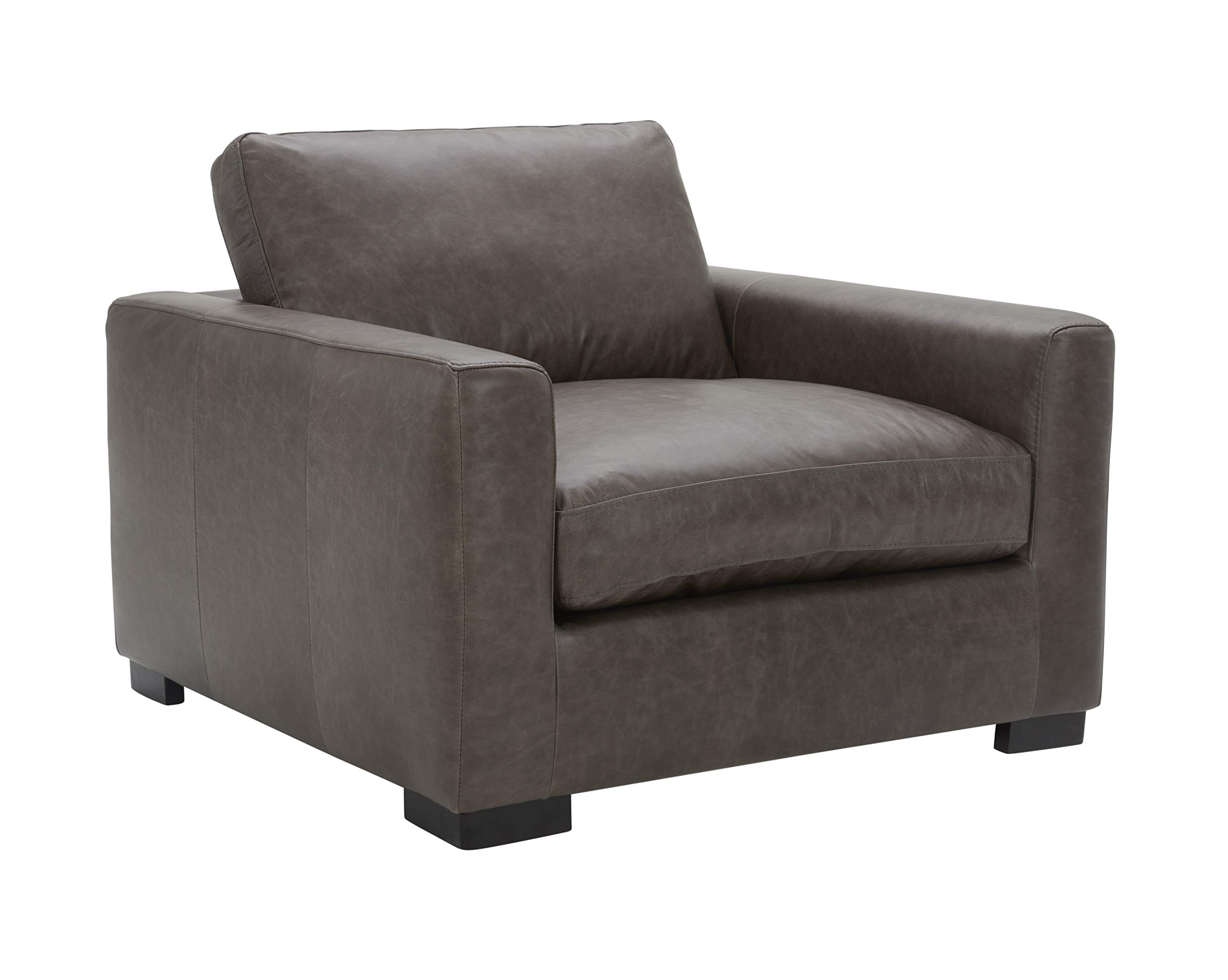 Amazon Brand – Stone & Beam Westview Extra-Deep Down-Filled Leather Accent Chair, 43.3"W, Dark Grey