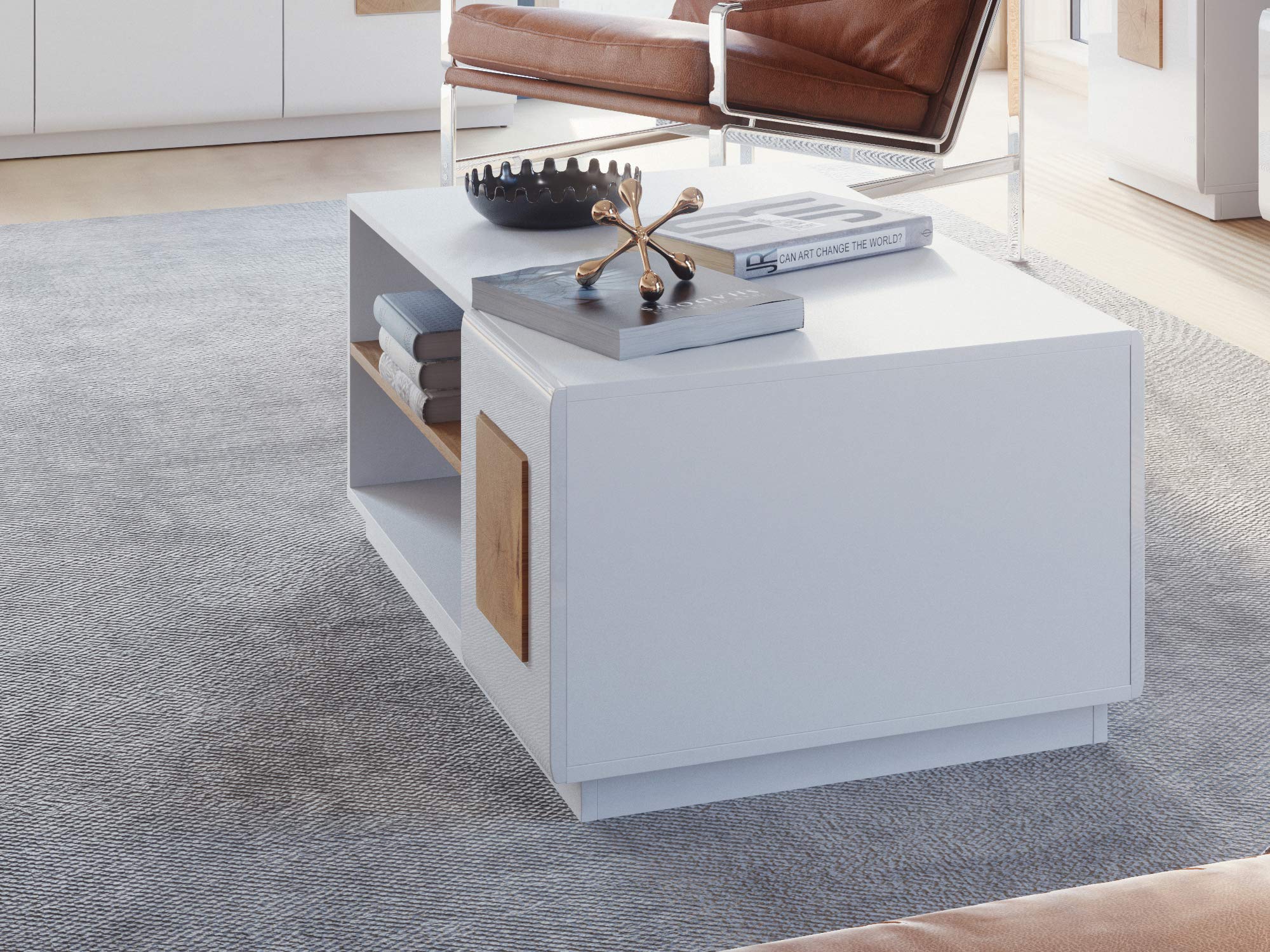 Amazon Brand - Movian Coffee Table, 63 x 110 x 44 cm, Oak/Timber/High Gloss White