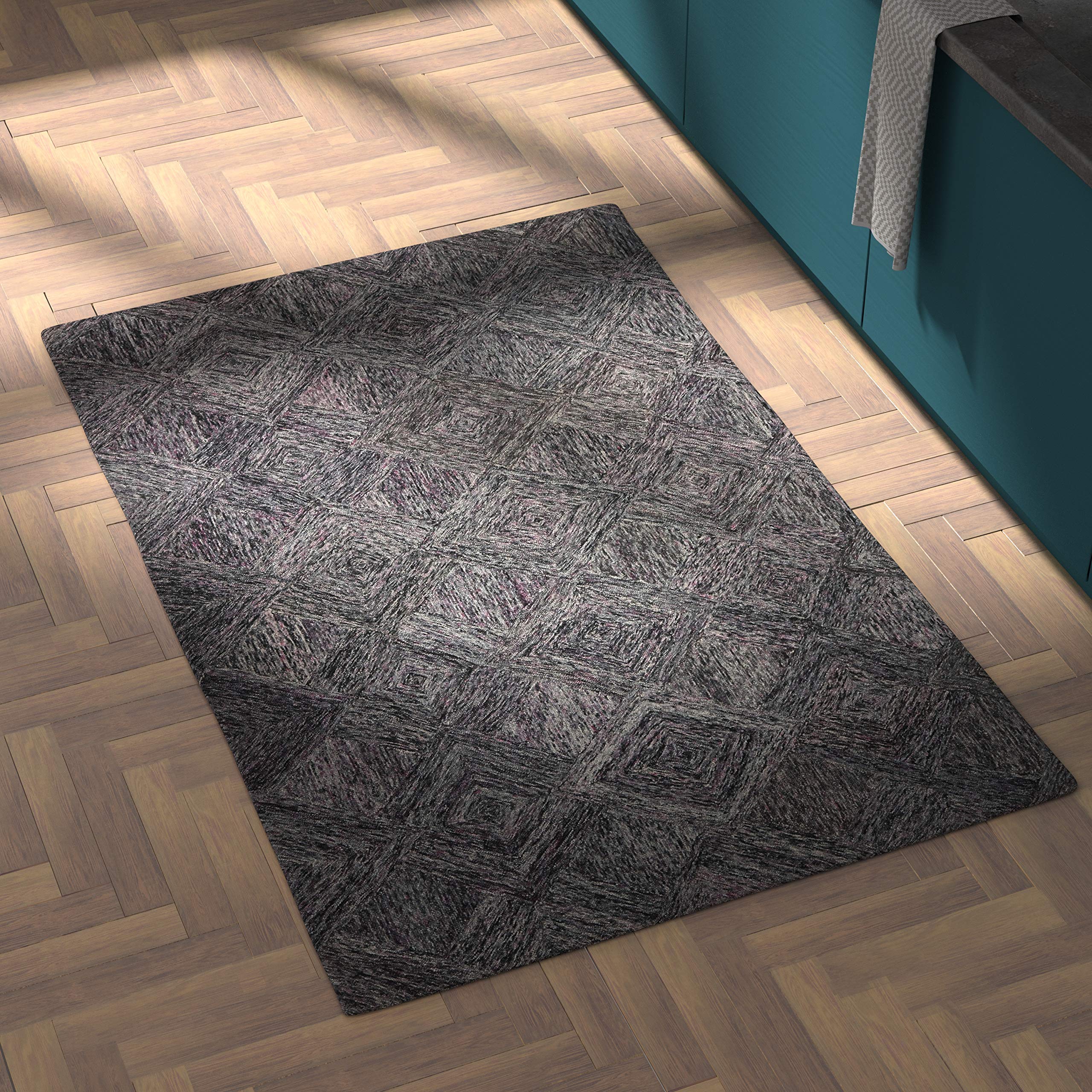 Amazon Brand – Rivet Motion Modern Patterned Wool Area Rug, 3' 9" x 5' 9", Heathered Grey