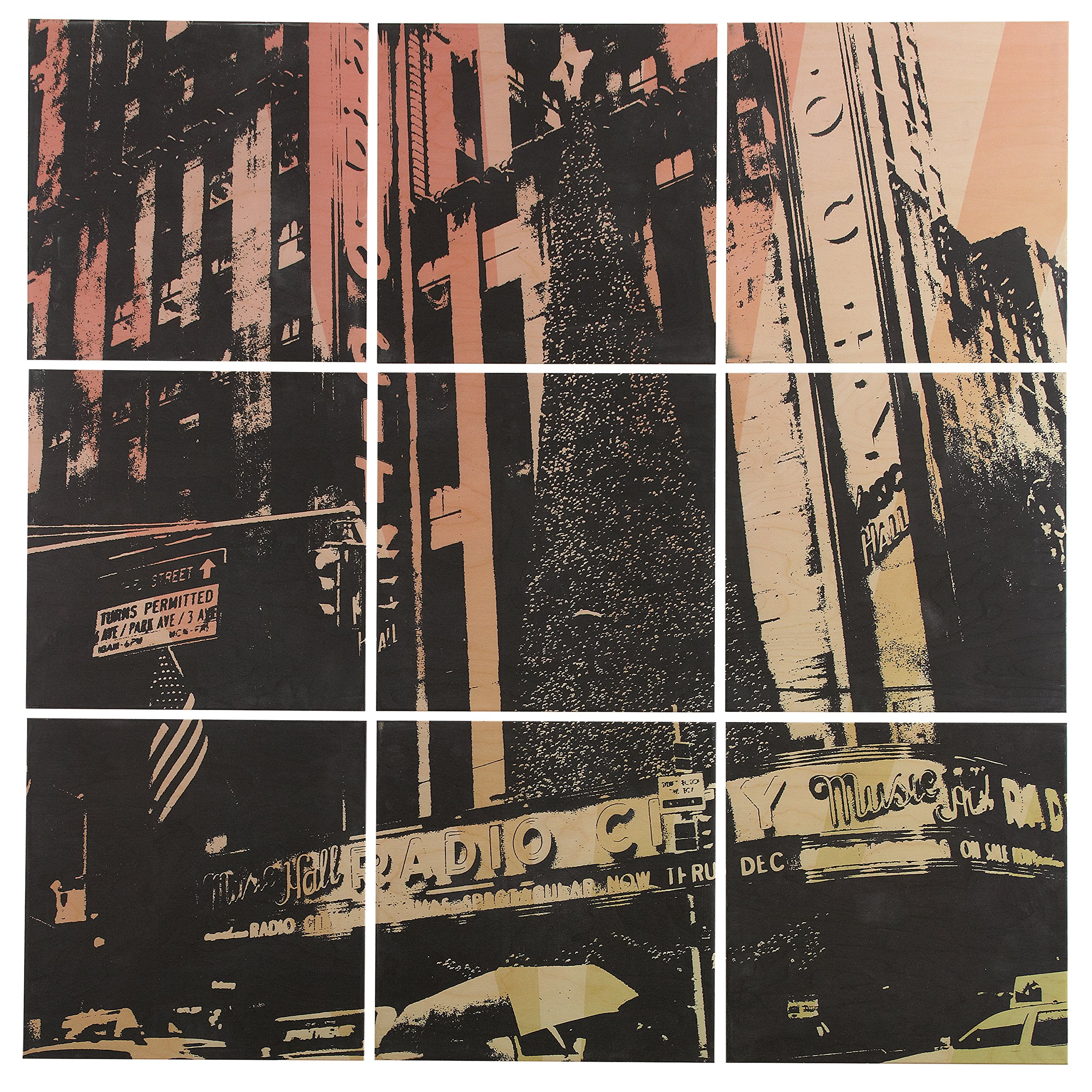 Amazon Brand – Rivet 9-Piece Radio City Color Tinted Print on Wood, 60" x 60"