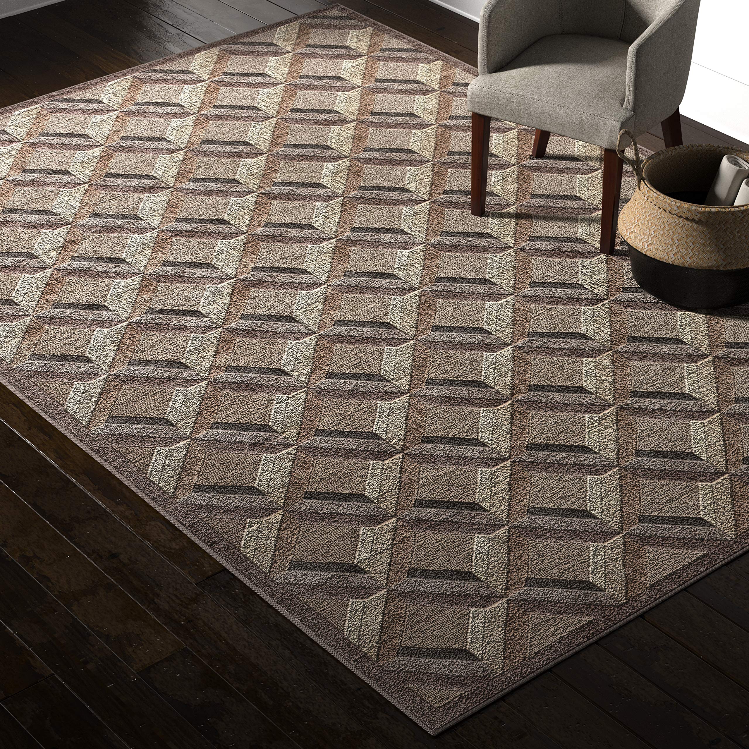 Amazon Brand – Rivet Motion Modern Grid Pop Area Rug, 7' 9" x 10' 10", Stone
