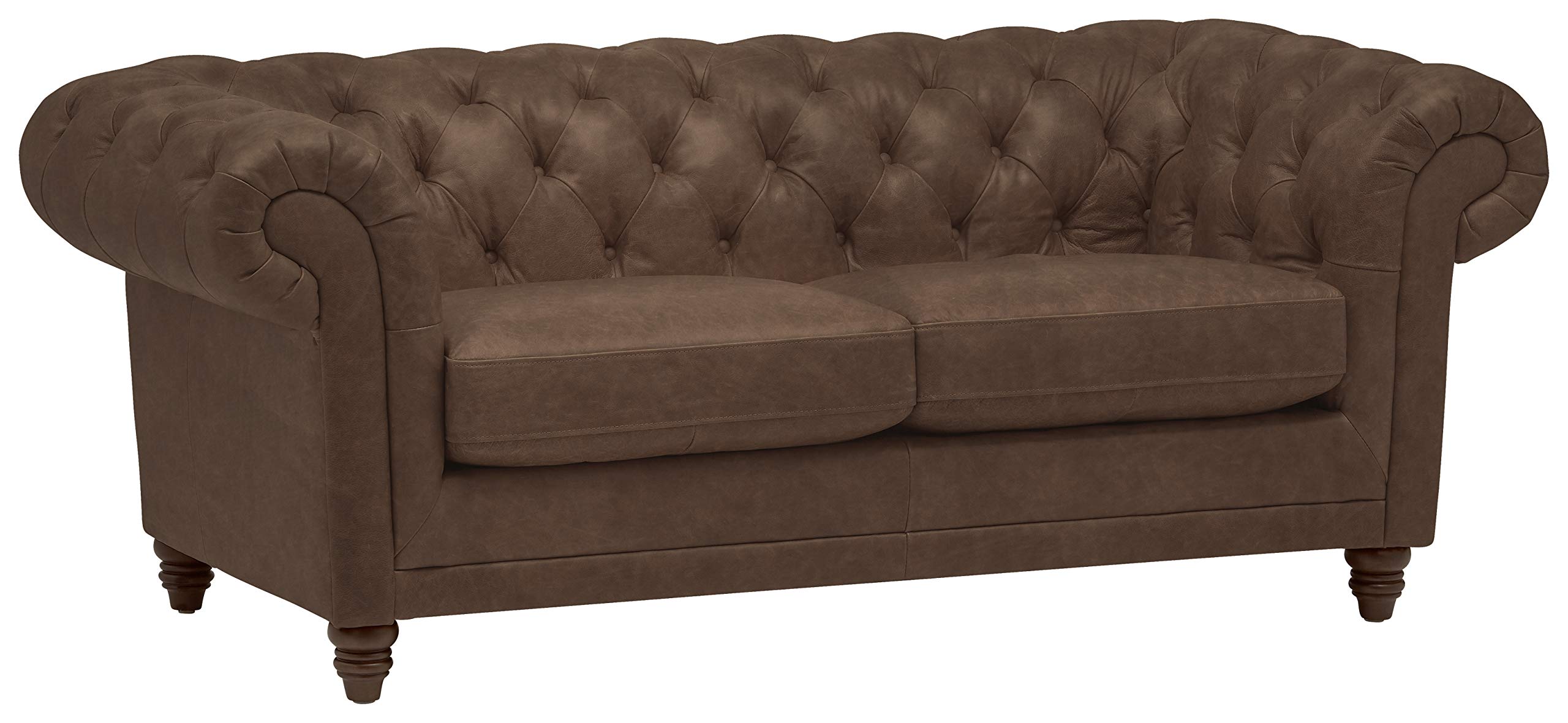 Amazon Brand – Stone & Beam Bradbury Chesterfield Tufted Leather Loveseat Sofa Couch, 78.7"W, Chestnut Brown