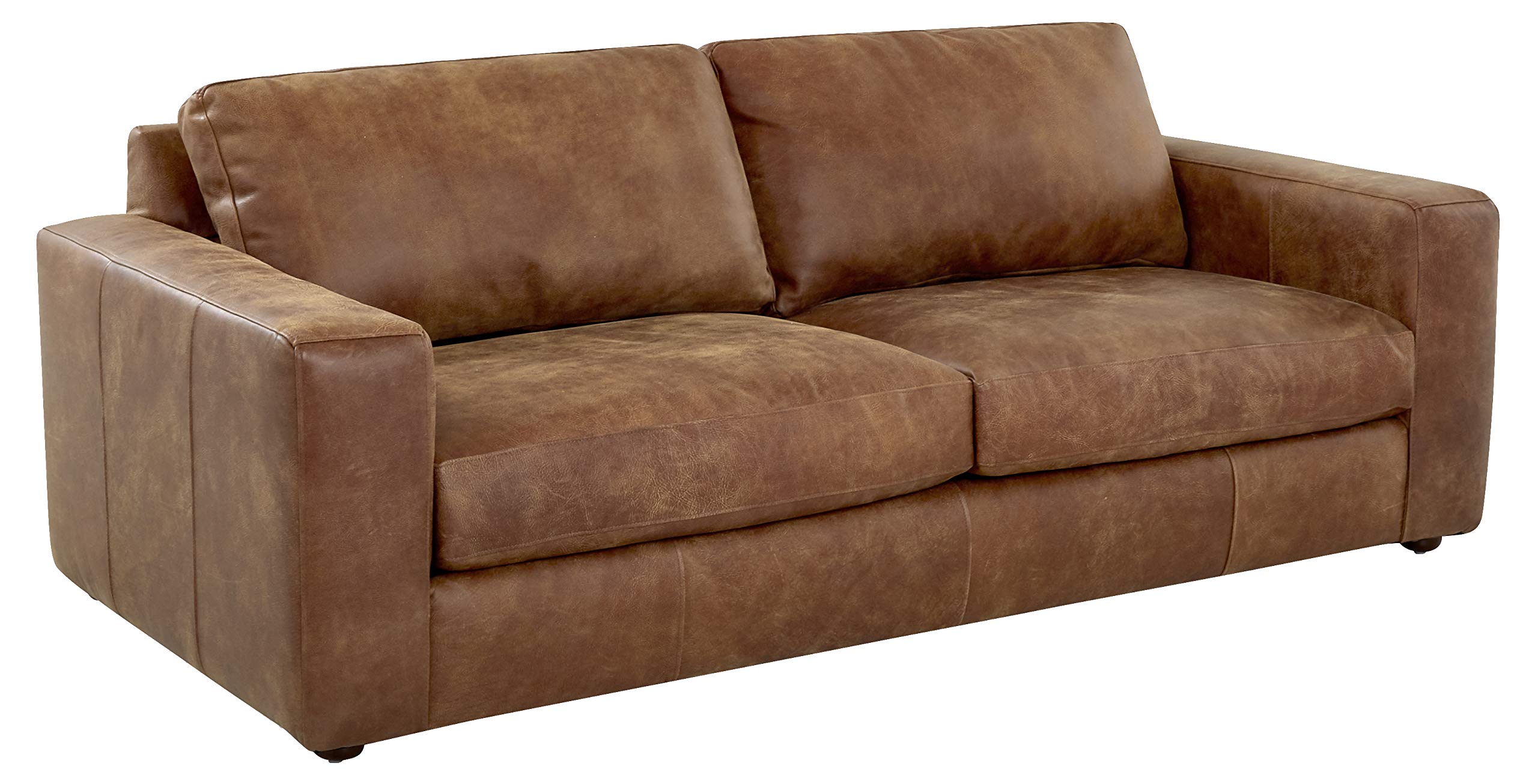 Amazon Brand – Stone & Beam Abigail Leather Sofa Couch, 86"W, Saddle Brown