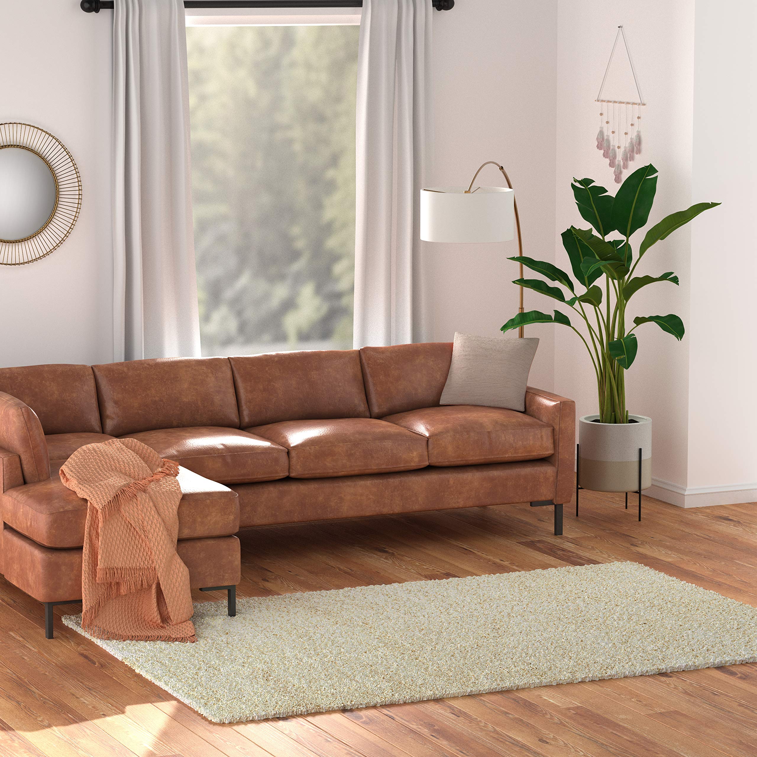 Amazon Basics Modern Plush High-Pile Shag Area Rug - 6x9 (5'11" x 8'10"), Ivory