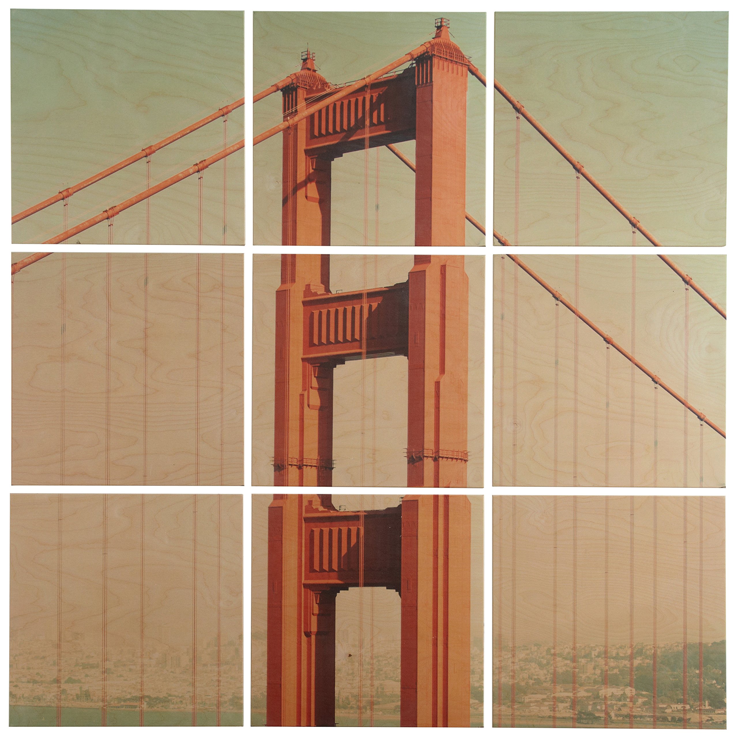 Amazon Brand – Rivet 9-Piece Golden Gate Bridge Mural Wall Art on Wood, 36" x 36"