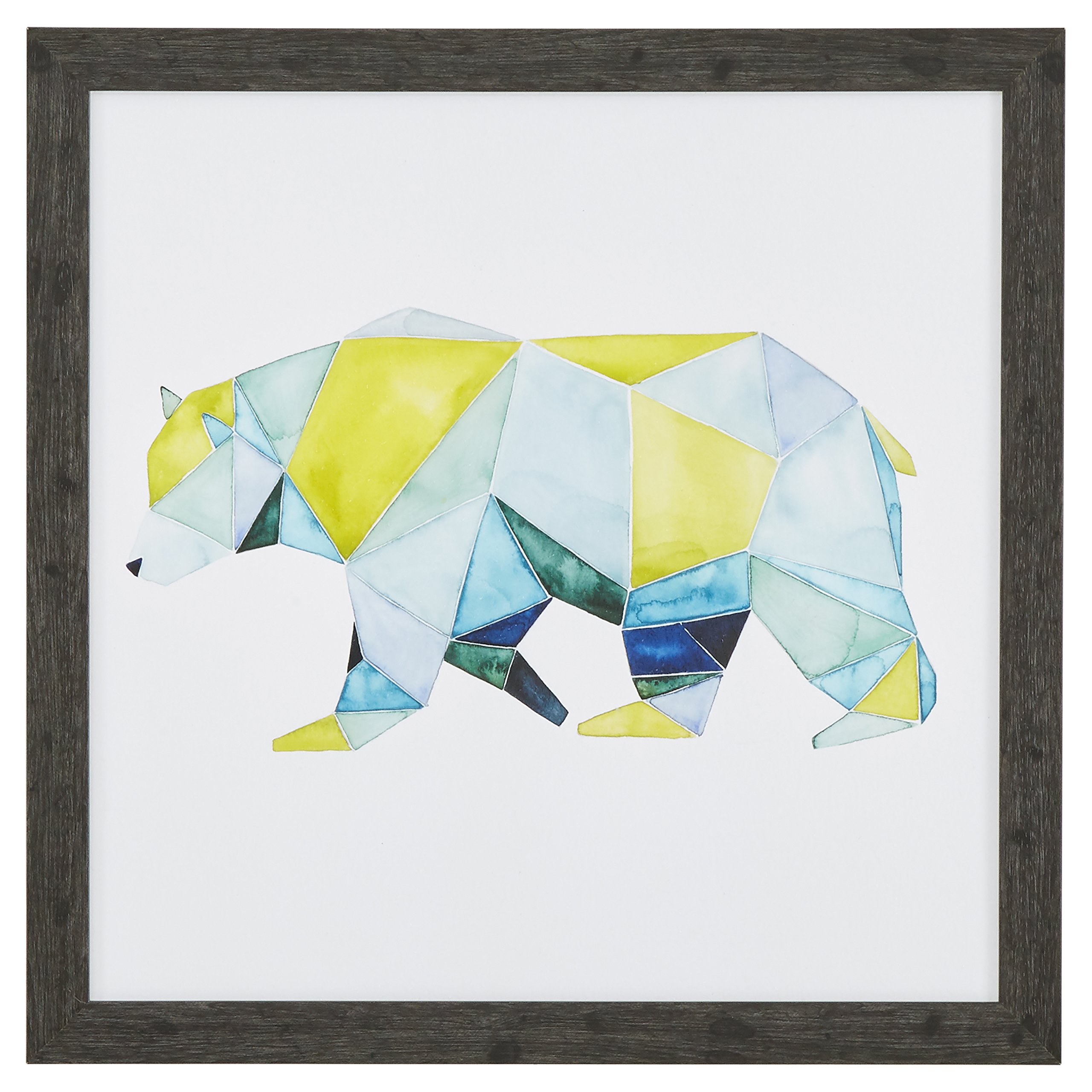 Amazon Brand – Rivet Modern Blue and Yellow Geometric Bear Print Framed Wall Art Decor - 18" x 18" Frame, Black