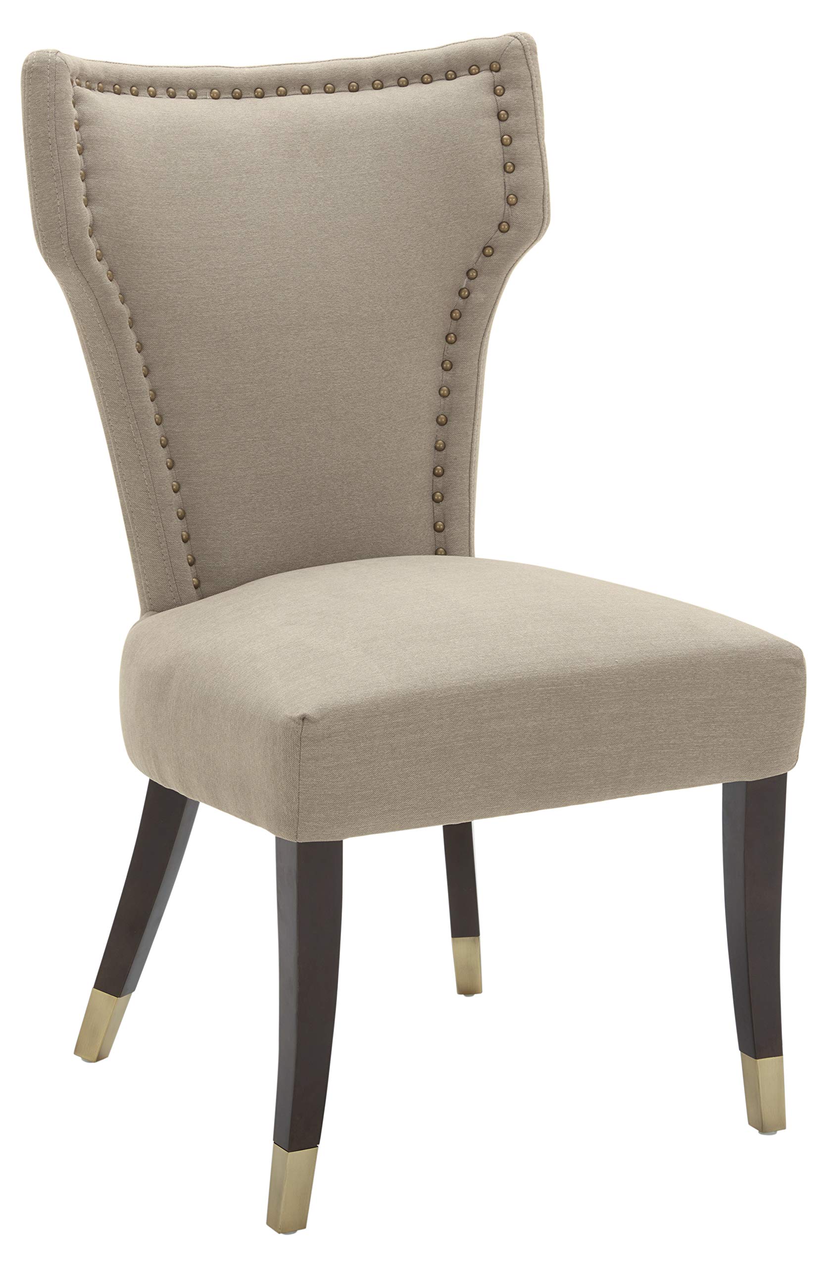 Amazon Brand – Stone & Beam Kitchen Dining Chair with Brass Nailhead Trim, 39"H, Fawn (Pack of 2)