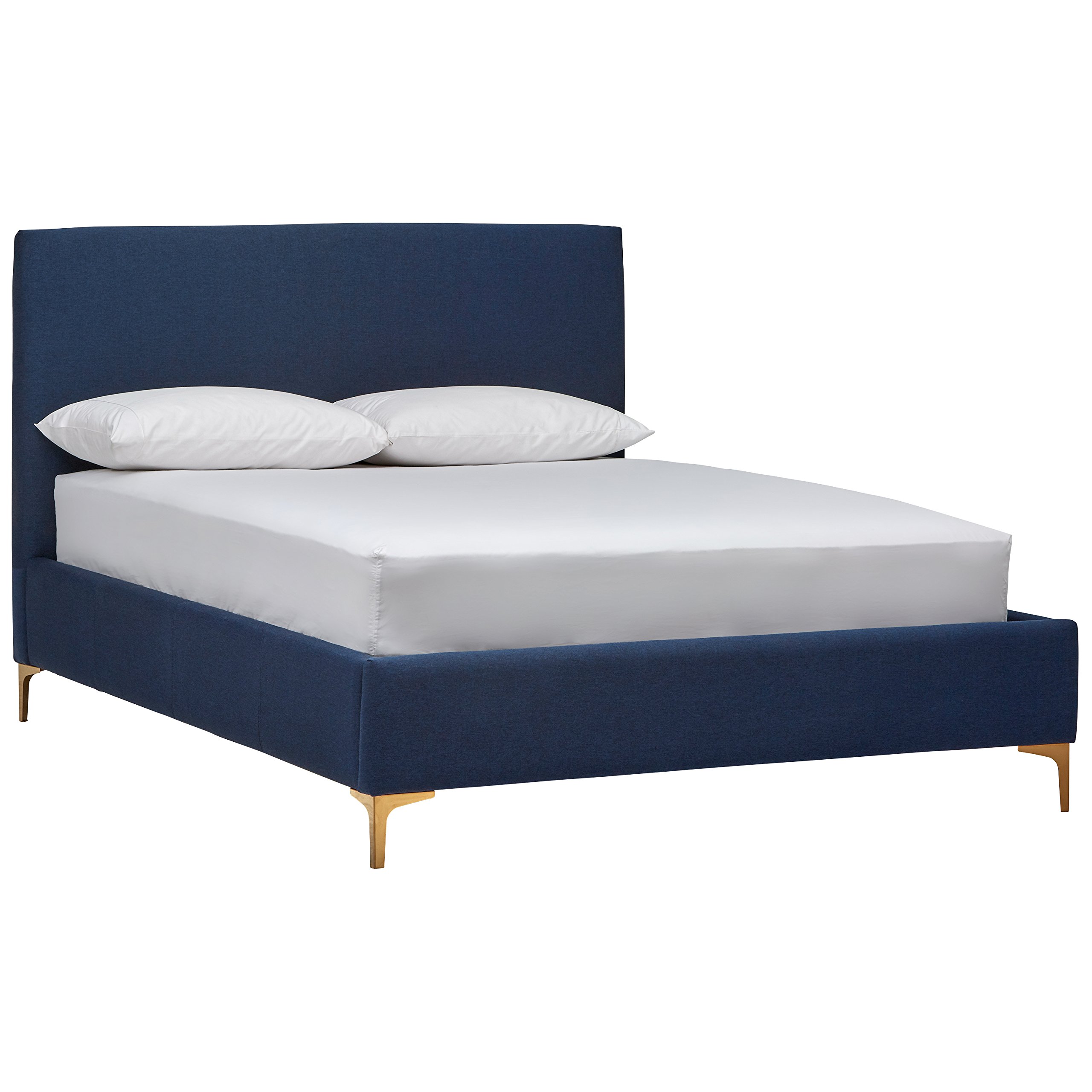 Amazon Brand – Rivet Catelyn Brushed Brass King Bed with Headboard, 82"W, Blue