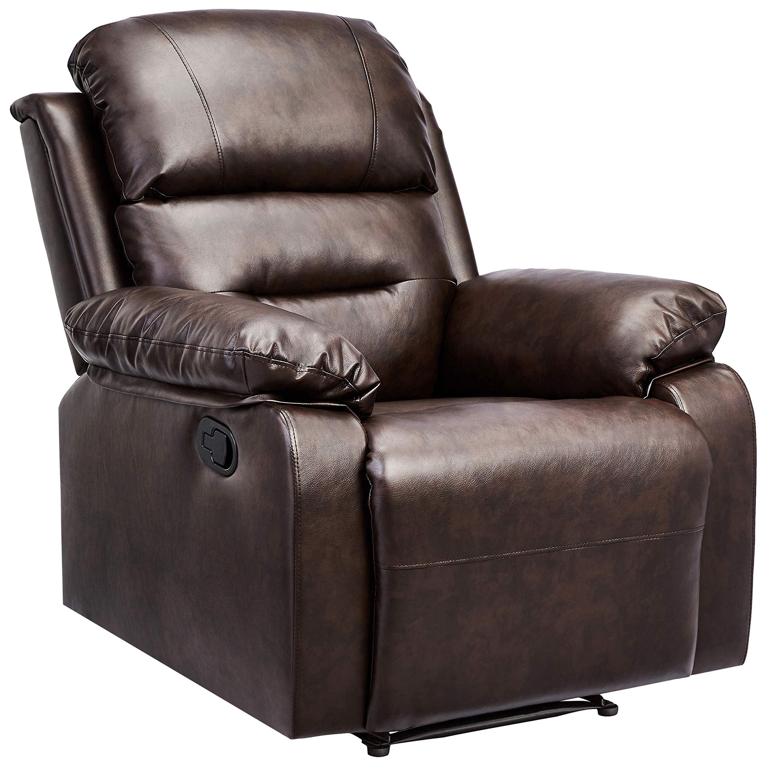AmazonBasics Classic Faux Leather Extra Padded Recliner Chair - Brown