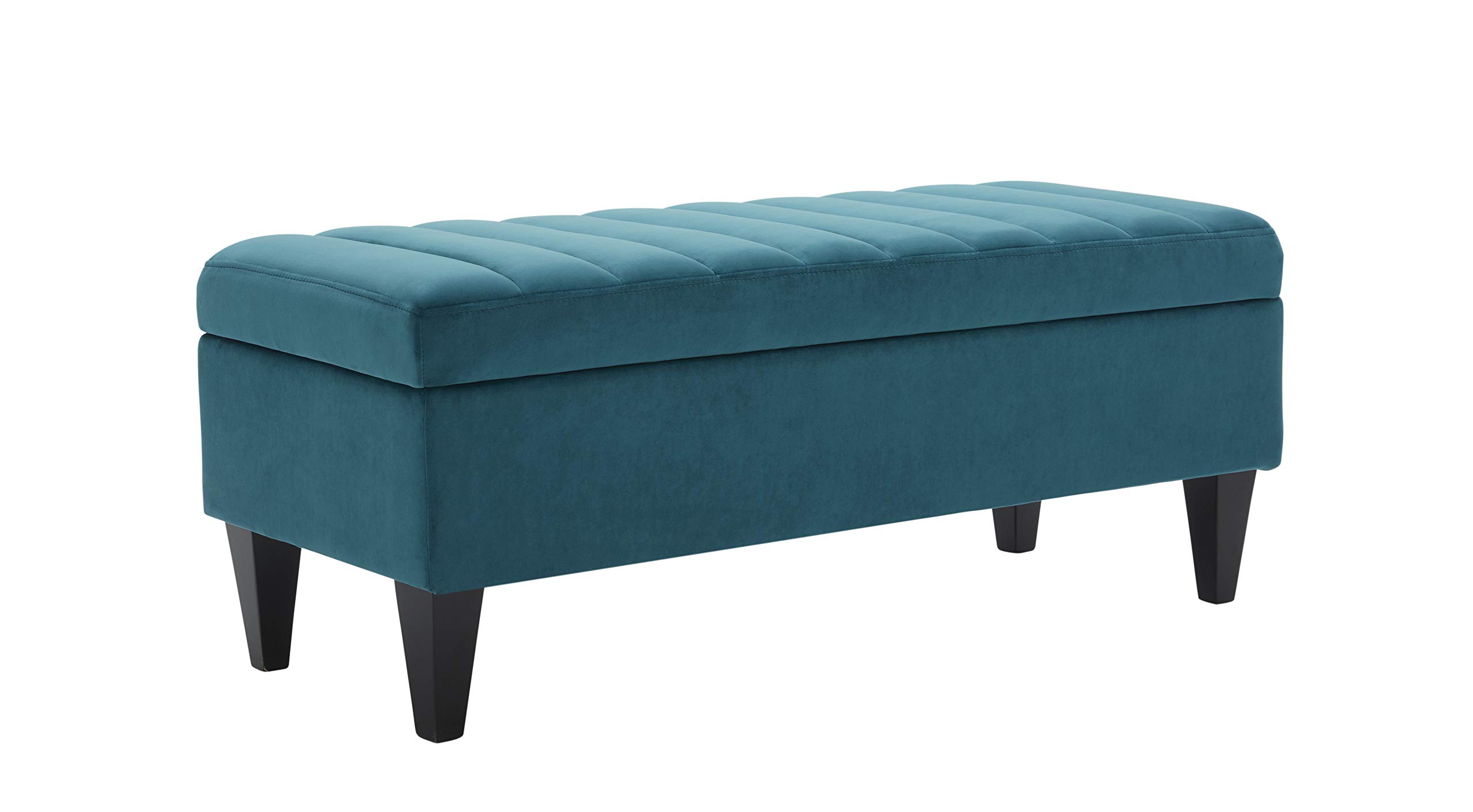 Amazon Brand – Rivet Maple Channel Tufted Velvet Storage Ottoman with a Soft-Close Hinge, 45.3"W, Teal